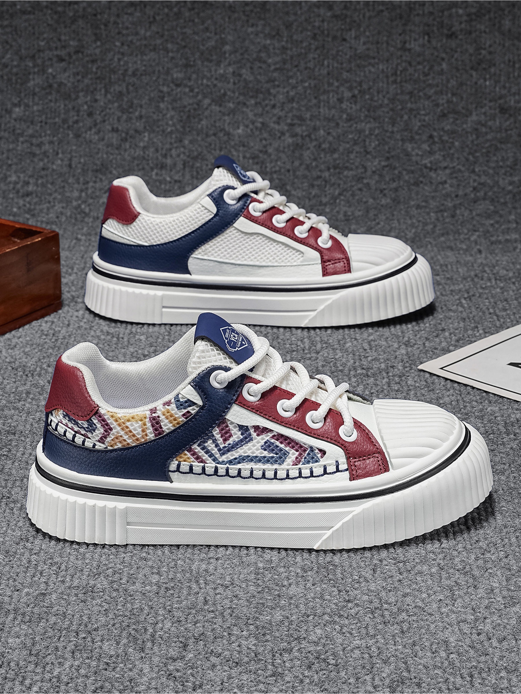Men PU Textile Platform Lace-Up Sneakers