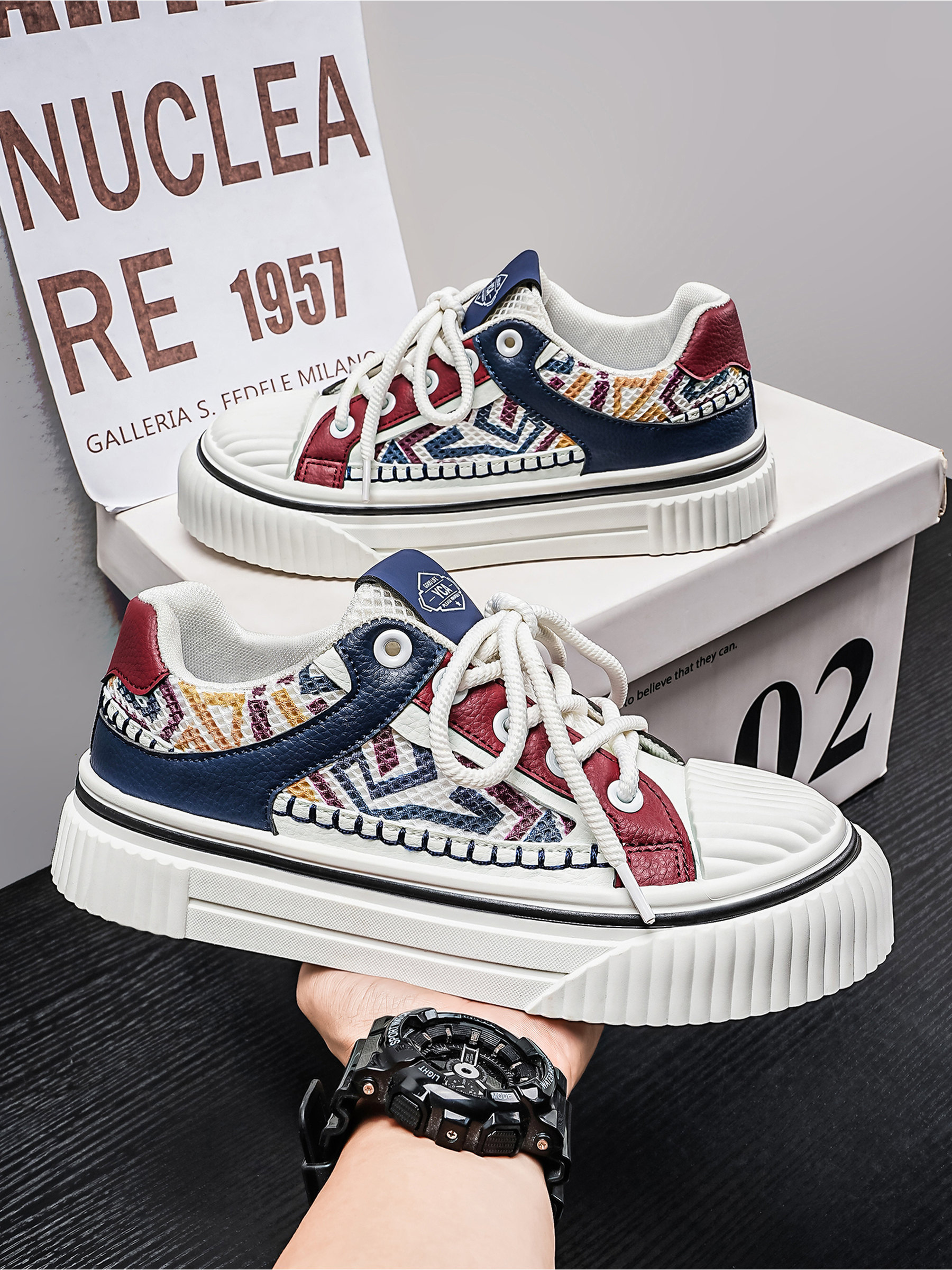 Men PU Textile Platform Lace-Up Sneakers