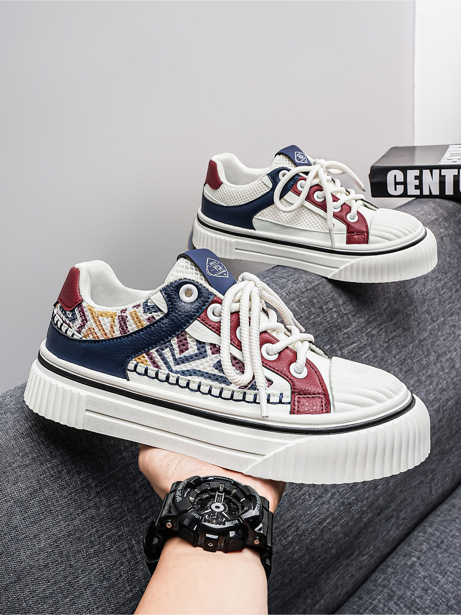 Men PU Textile Platform Lace-Up Sneakers