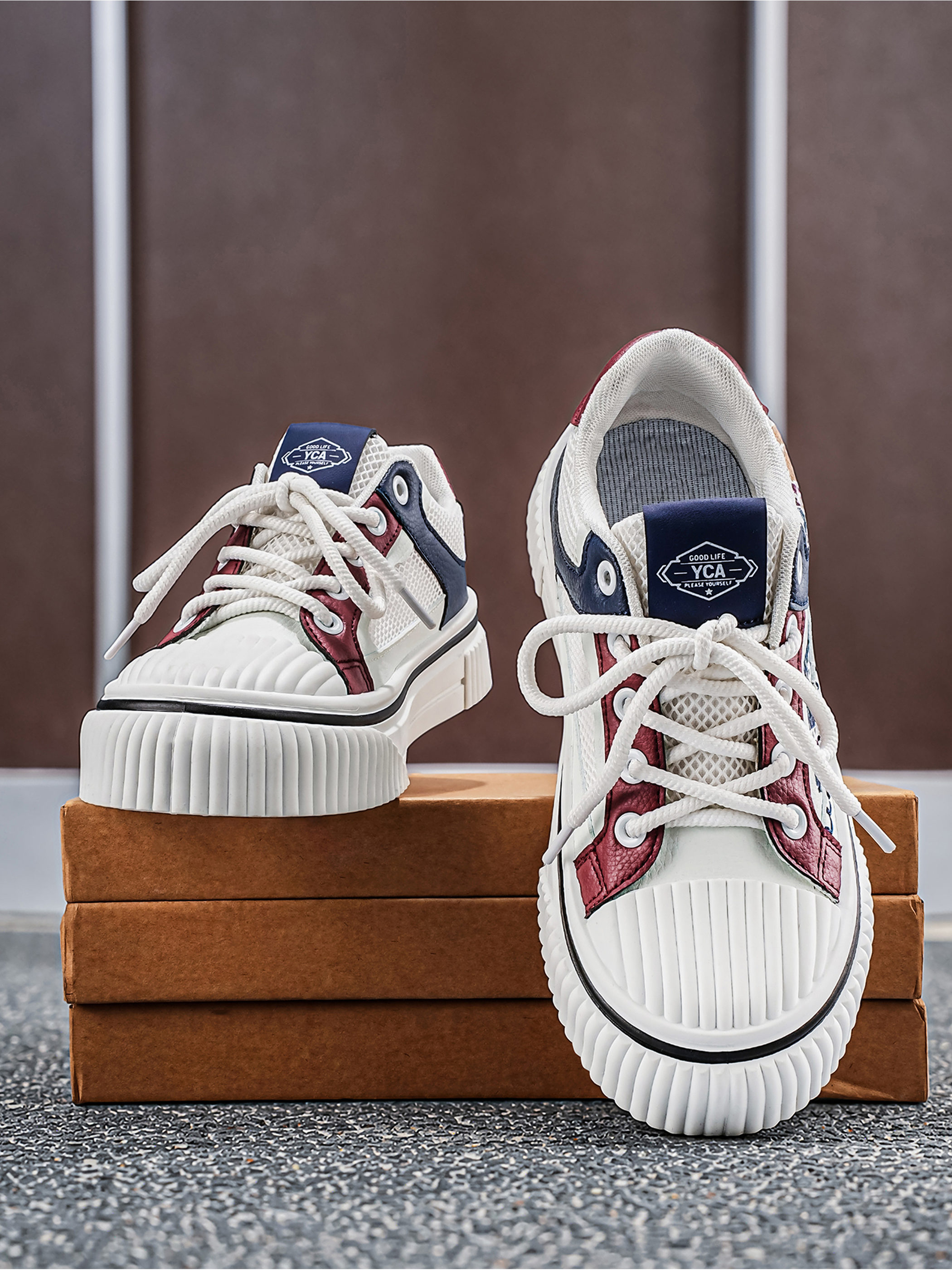 Men PU Textile Platform Lace-Up Sneakers
