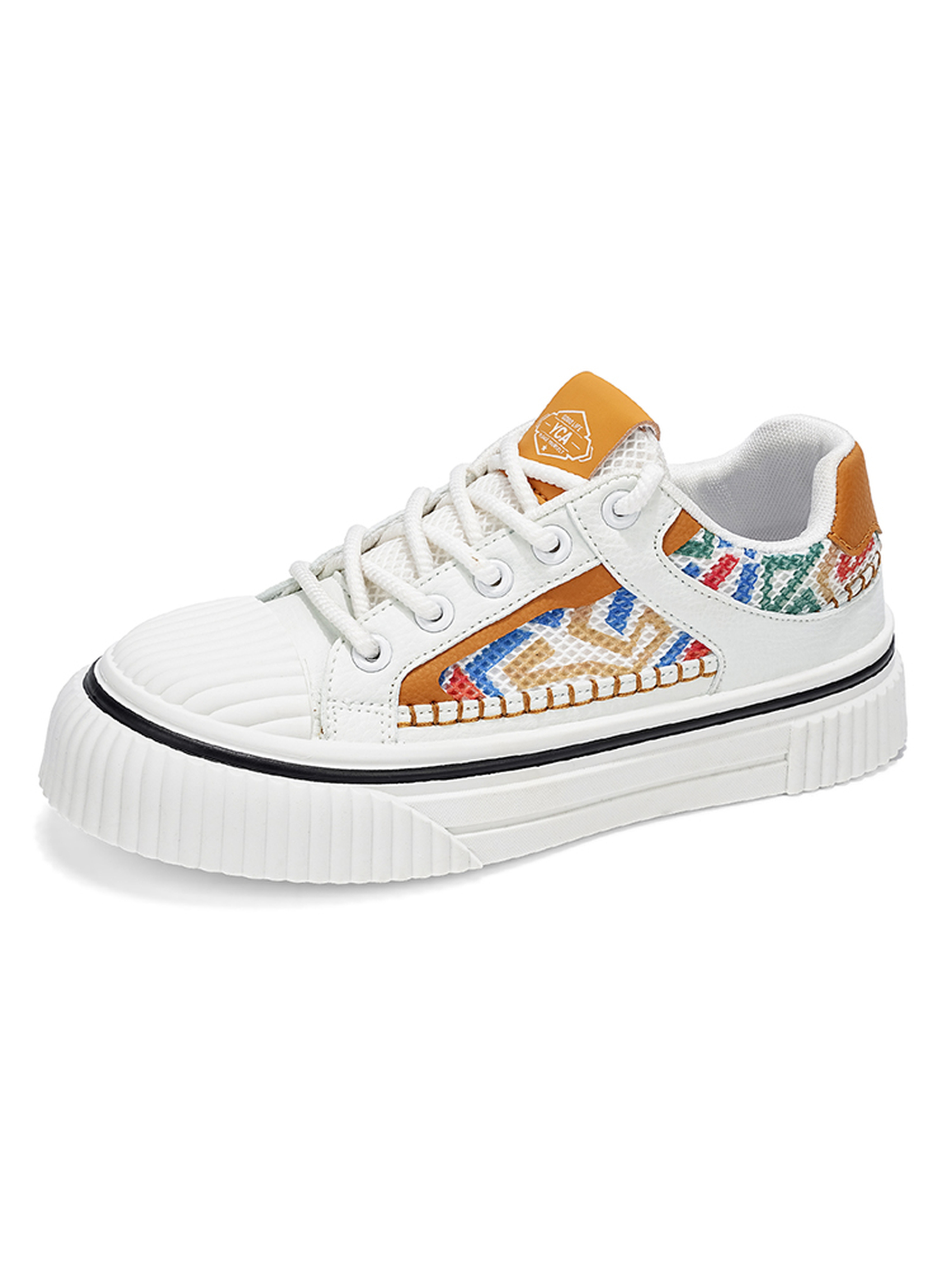 Khaki Aztec Pattern Lace-Up Sneakers