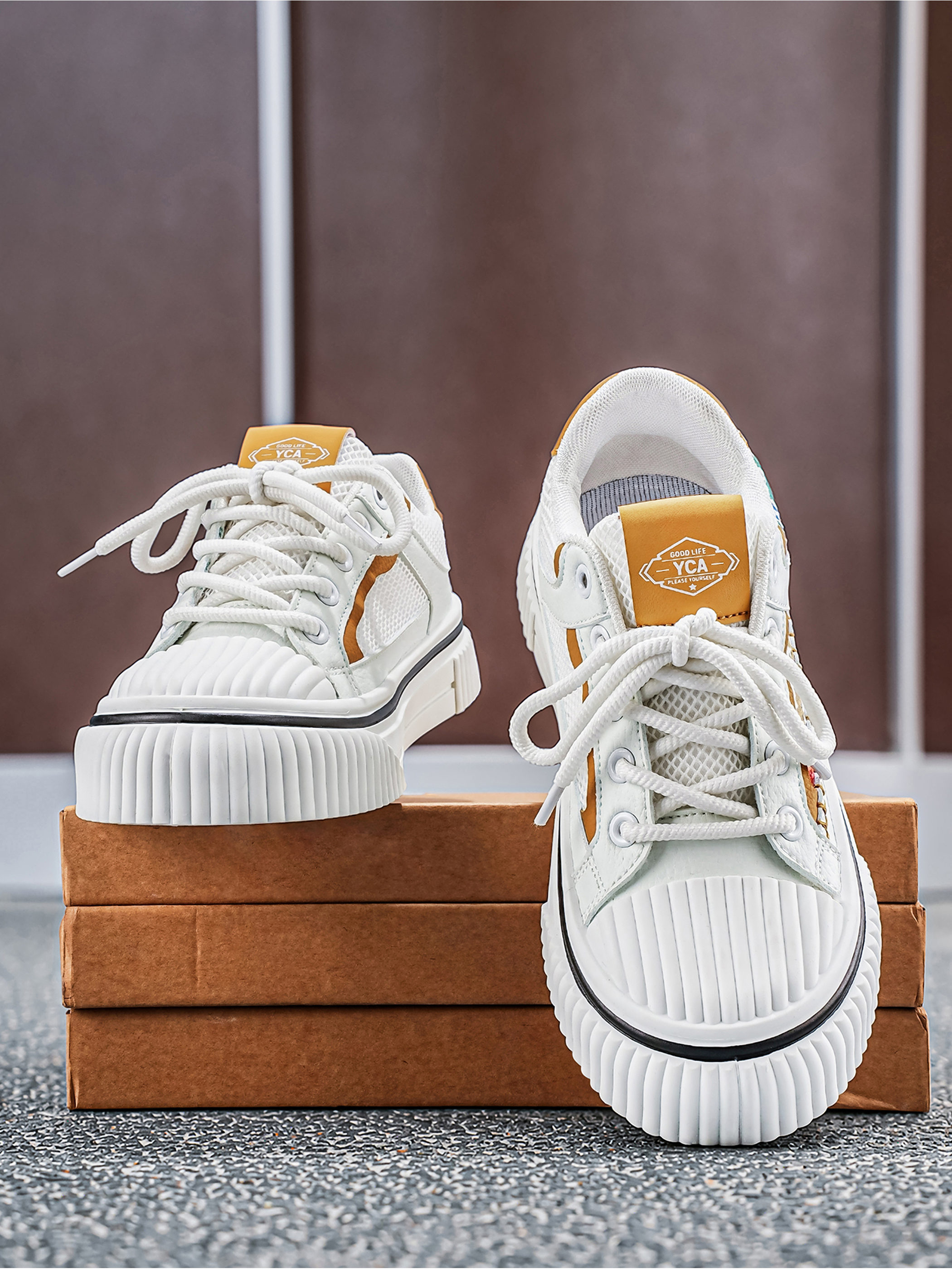 Khaki Aztec Pattern Lace-Up Sneakers
