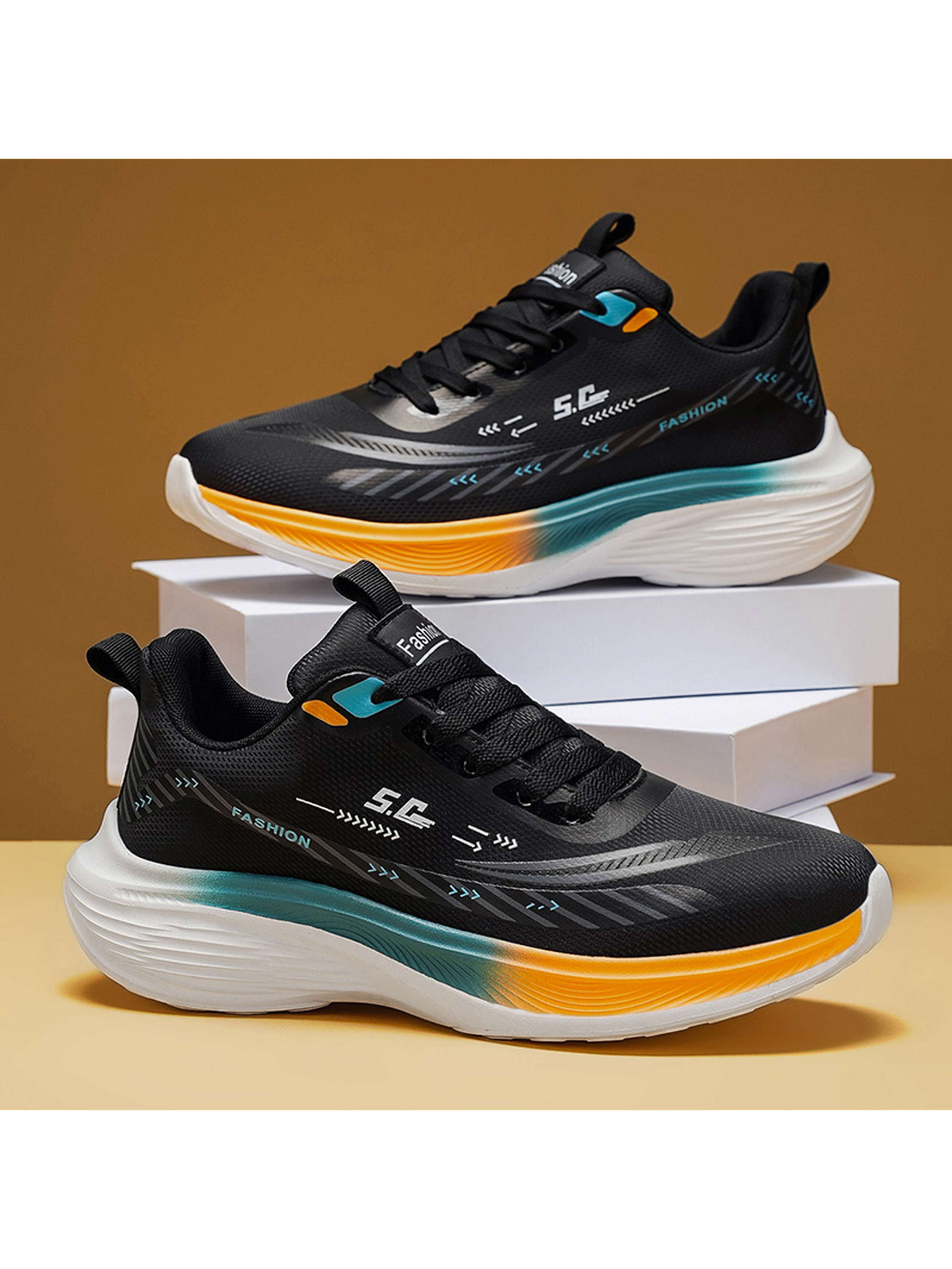 Men PU Lace-Up Sports Sneakers