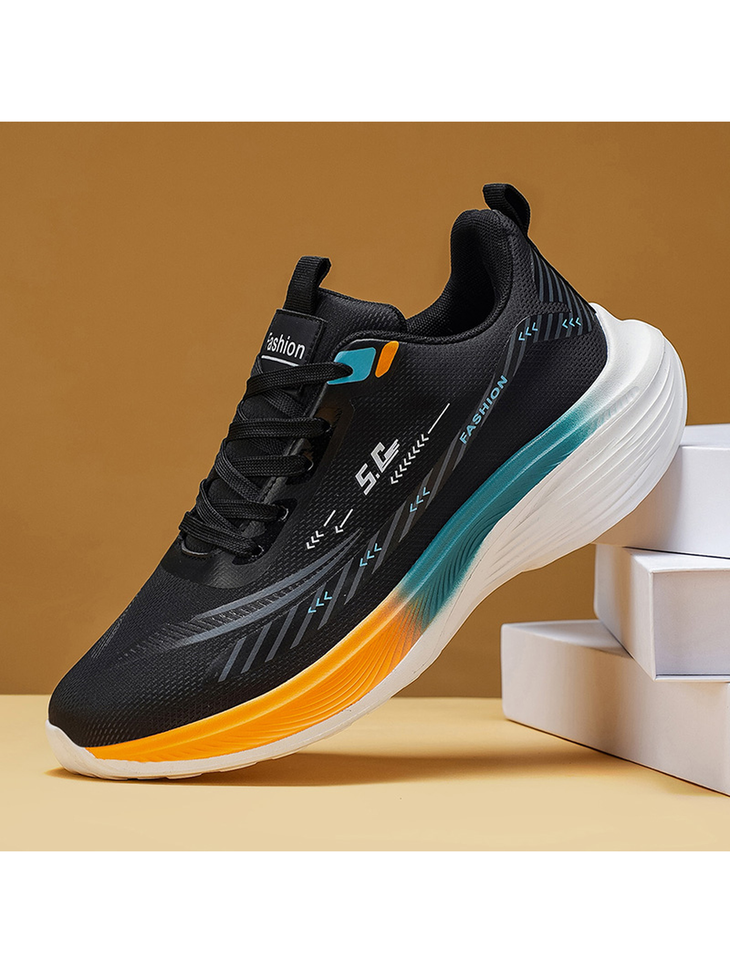Men PU Lace-Up Sports Sneakers