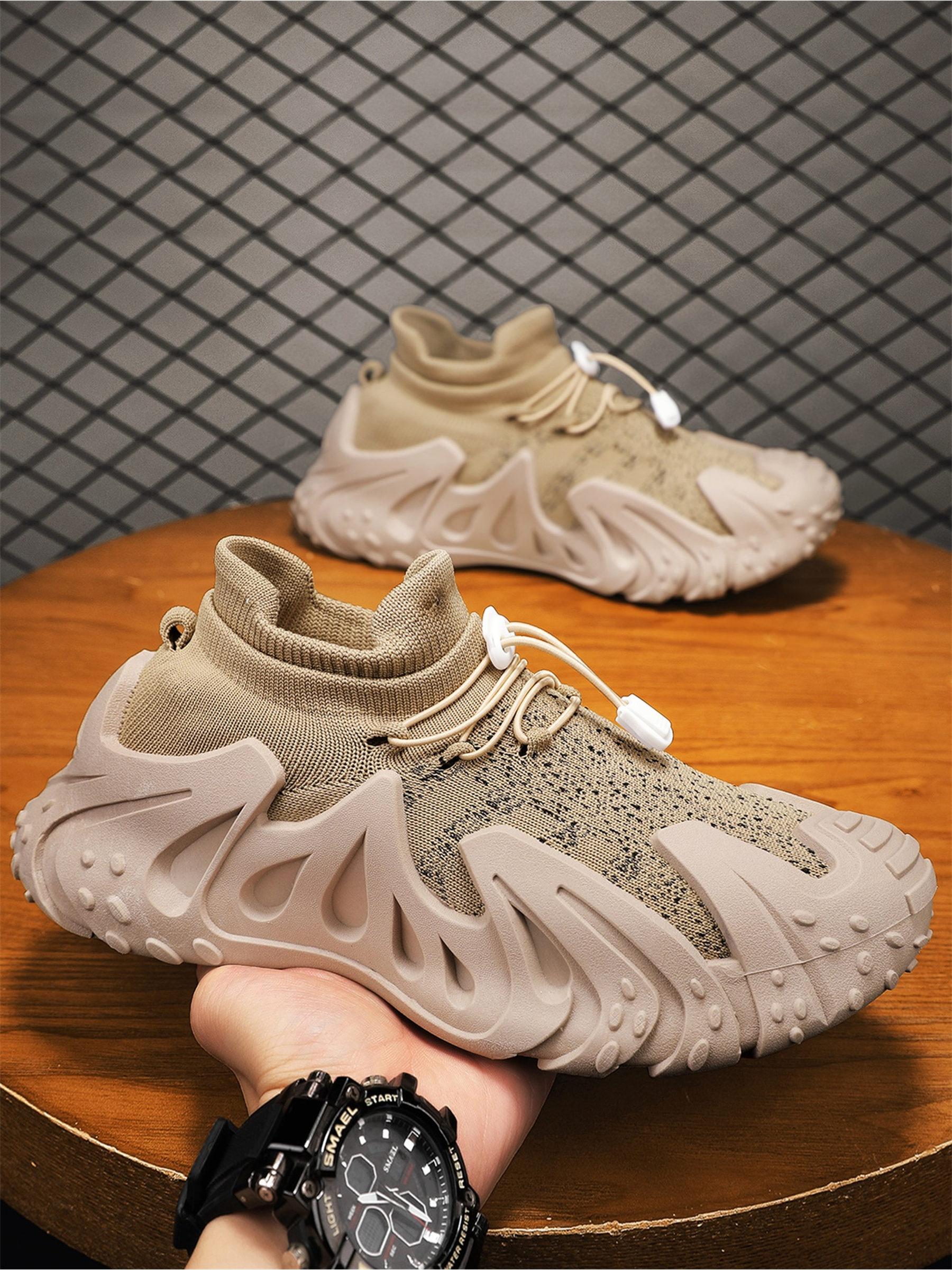 Khaki Comfort Knit Sports Sneakers