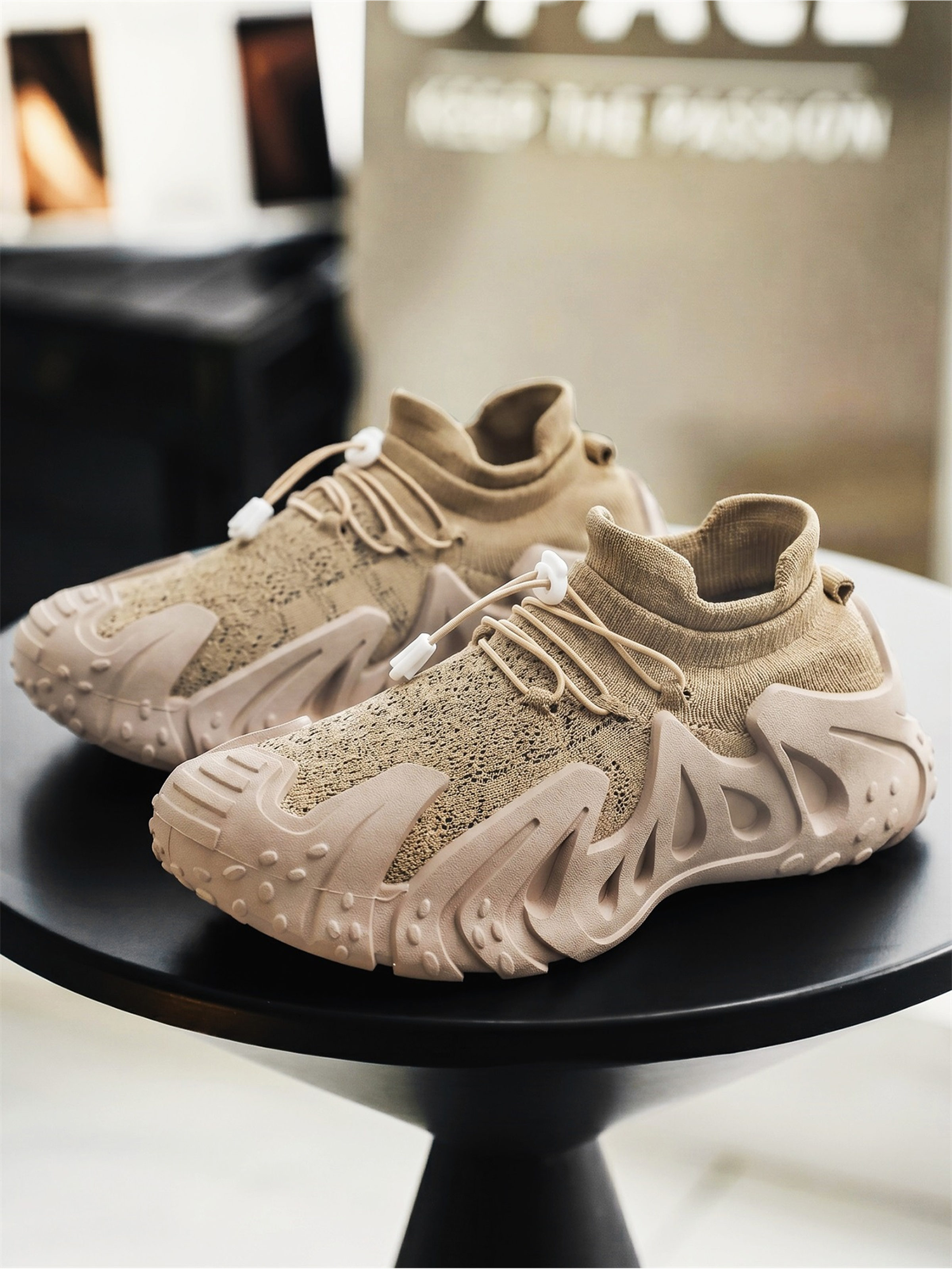 Khaki Comfort Knit Sports Sneakers