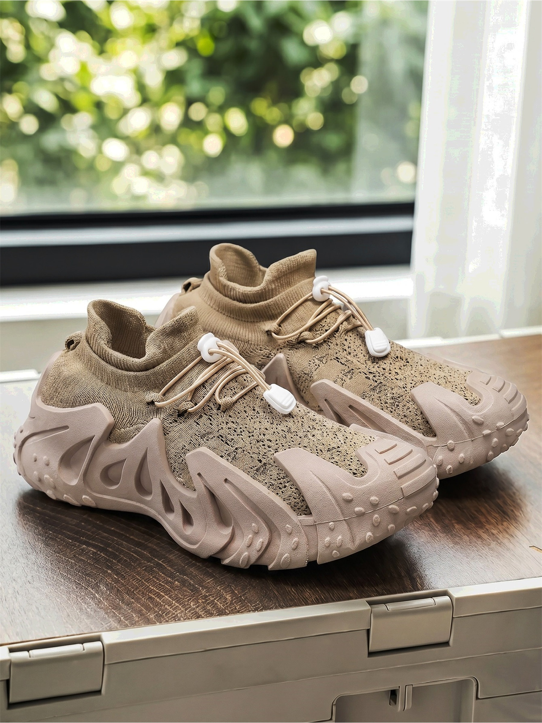 Khaki Comfort Knit Sports Sneakers