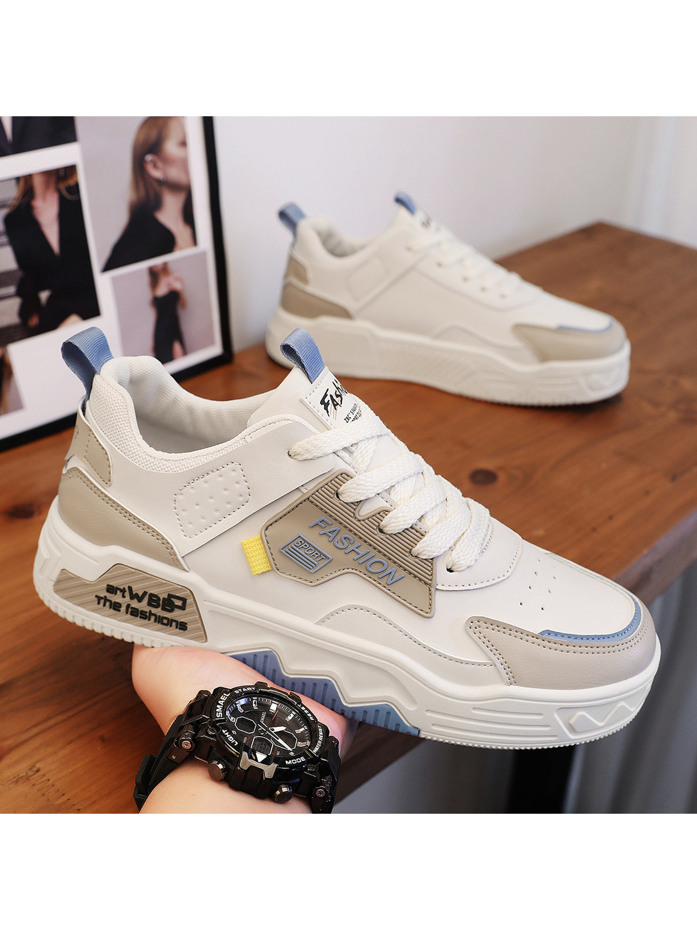 Men PU Retro Lace-Up Sneakers