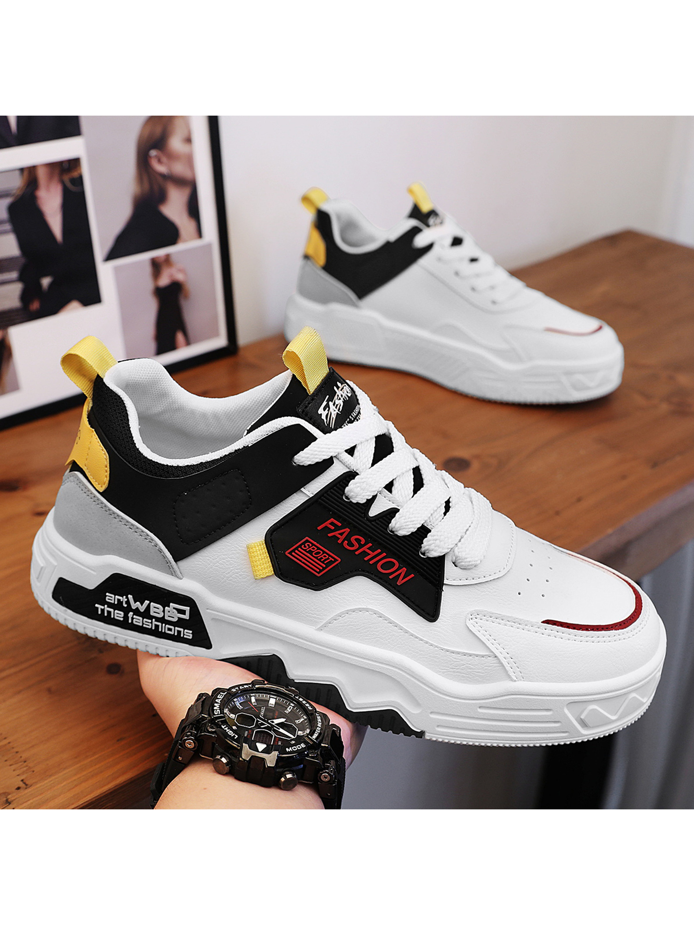 Men PU Retro Lace-Up Sneakers