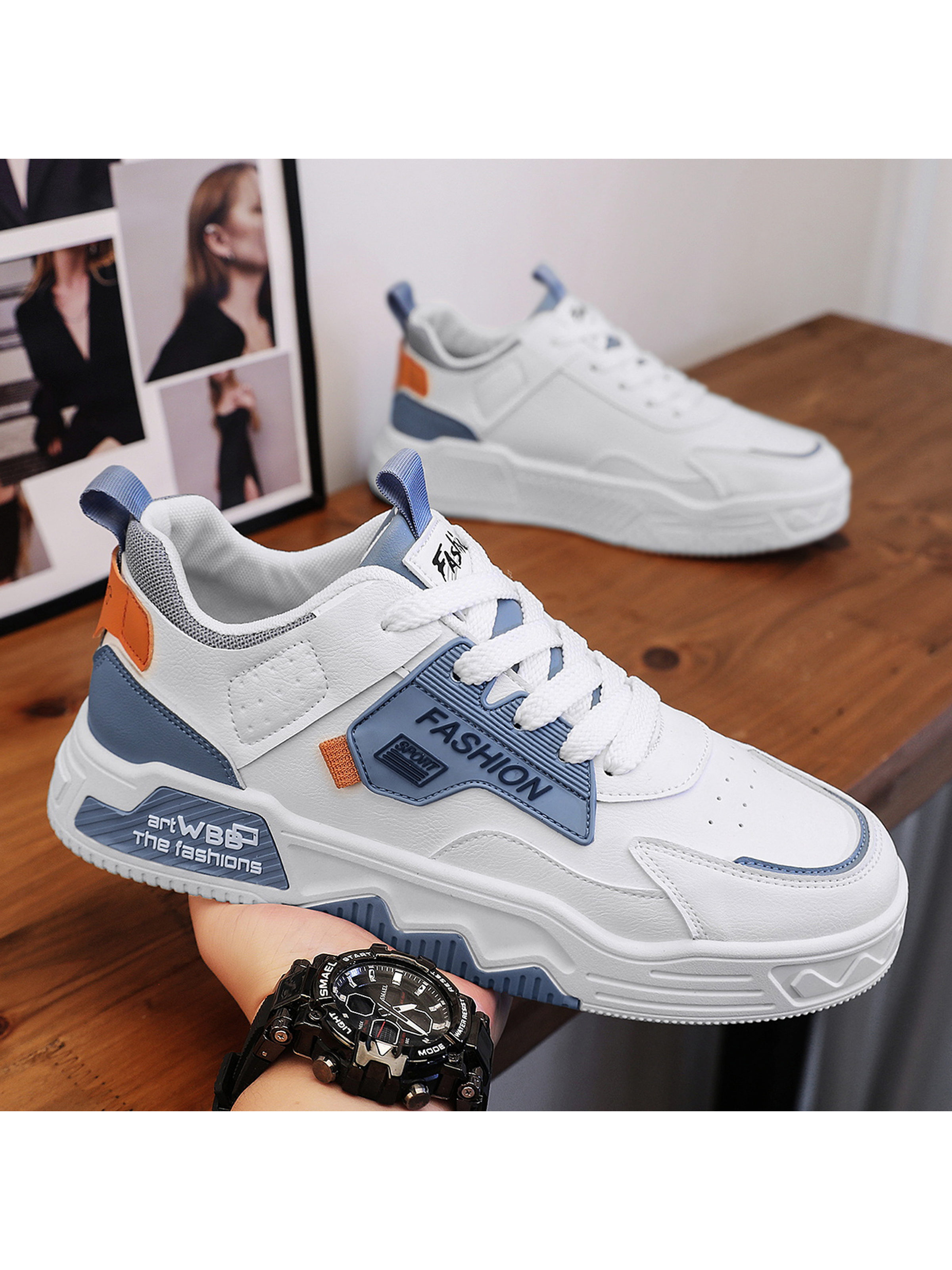 Men PU Retro Lace-Up Sneakers