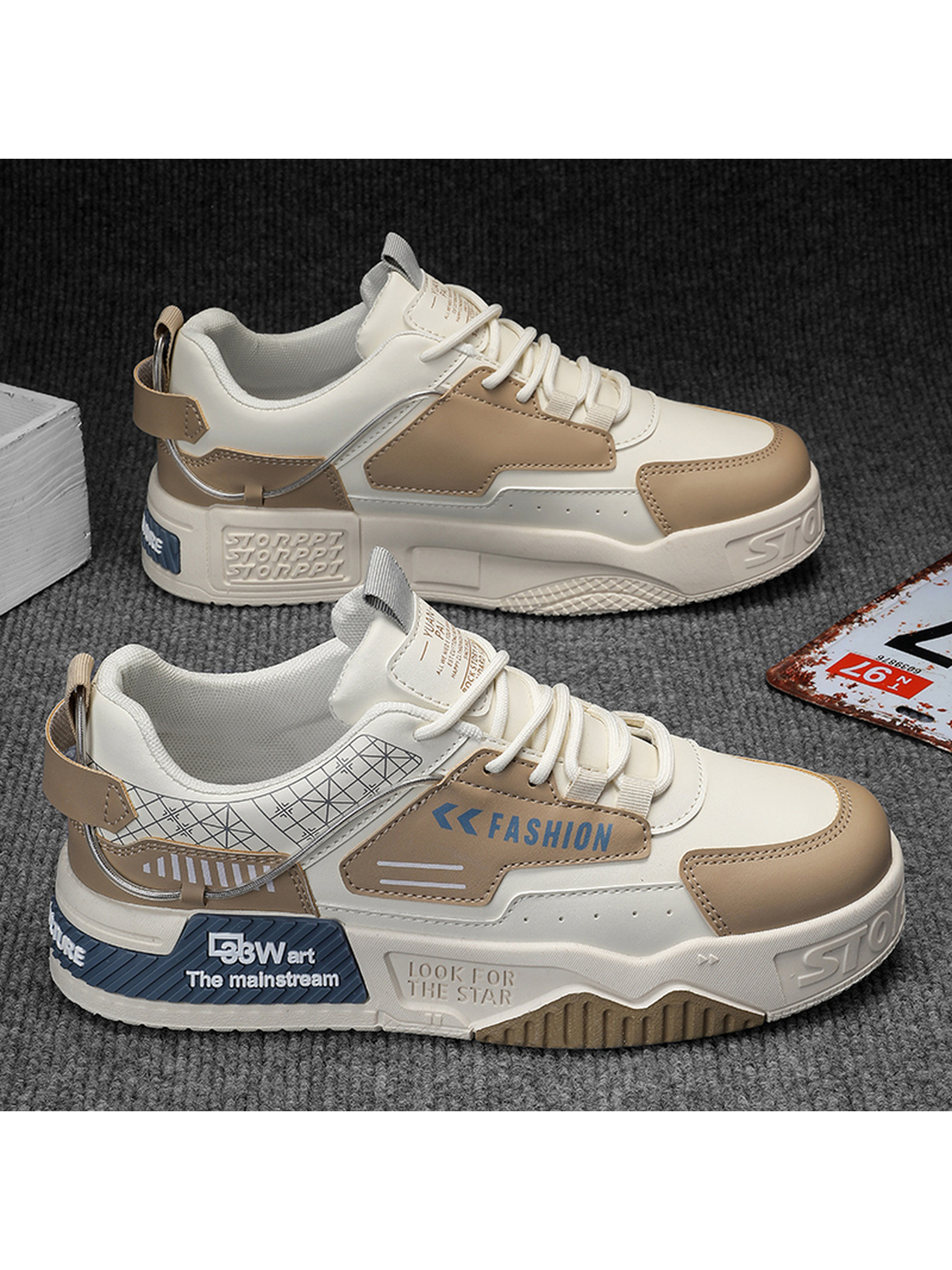 Khaki Casual Sports Sneakers - Stylish and Comfortable Lace-Up Trainers