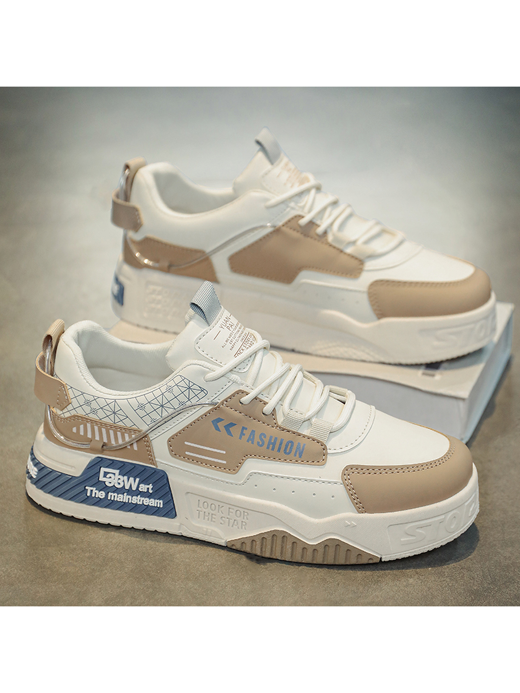 Khaki Casual Sports Sneakers - Stylish and Comfortable Lace-Up Trainers