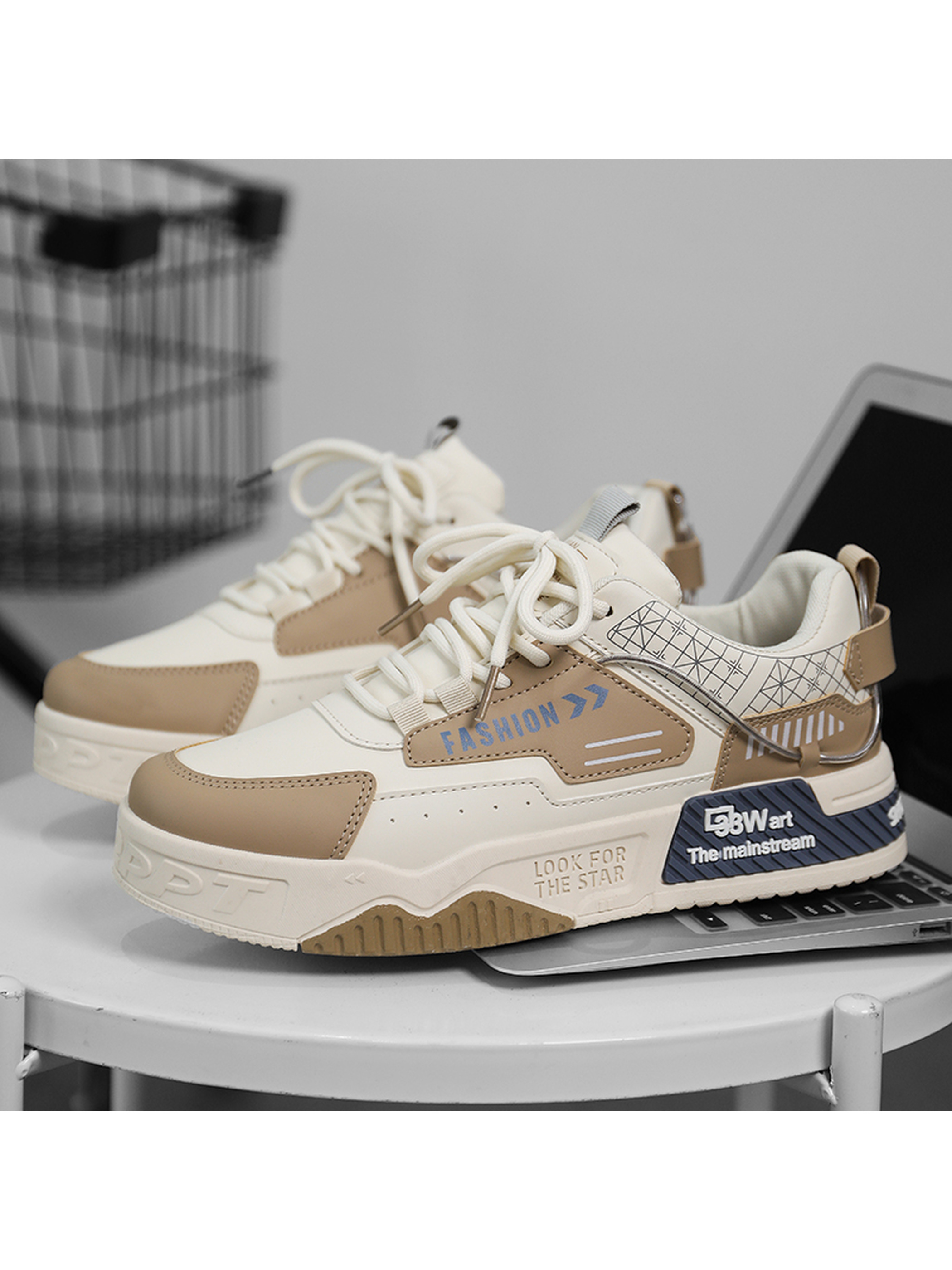 Khaki Casual Sports Sneakers - Stylish and Comfortable Lace-Up Trainers