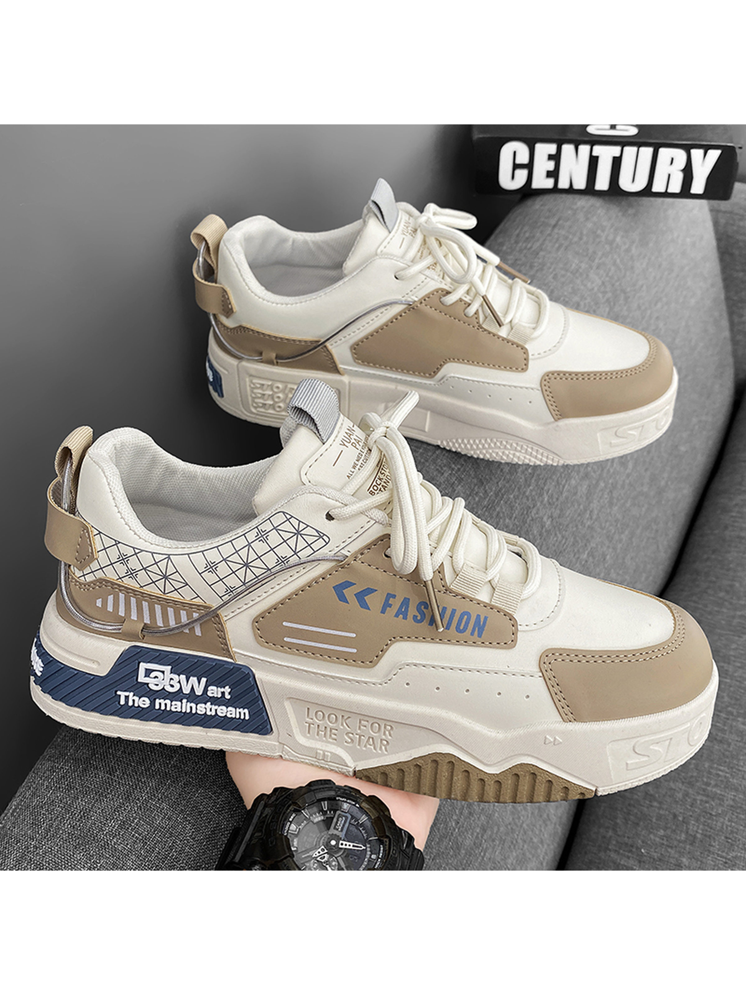 Khaki Casual Sports Sneakers - Stylish and Comfortable Lace-Up Trainers