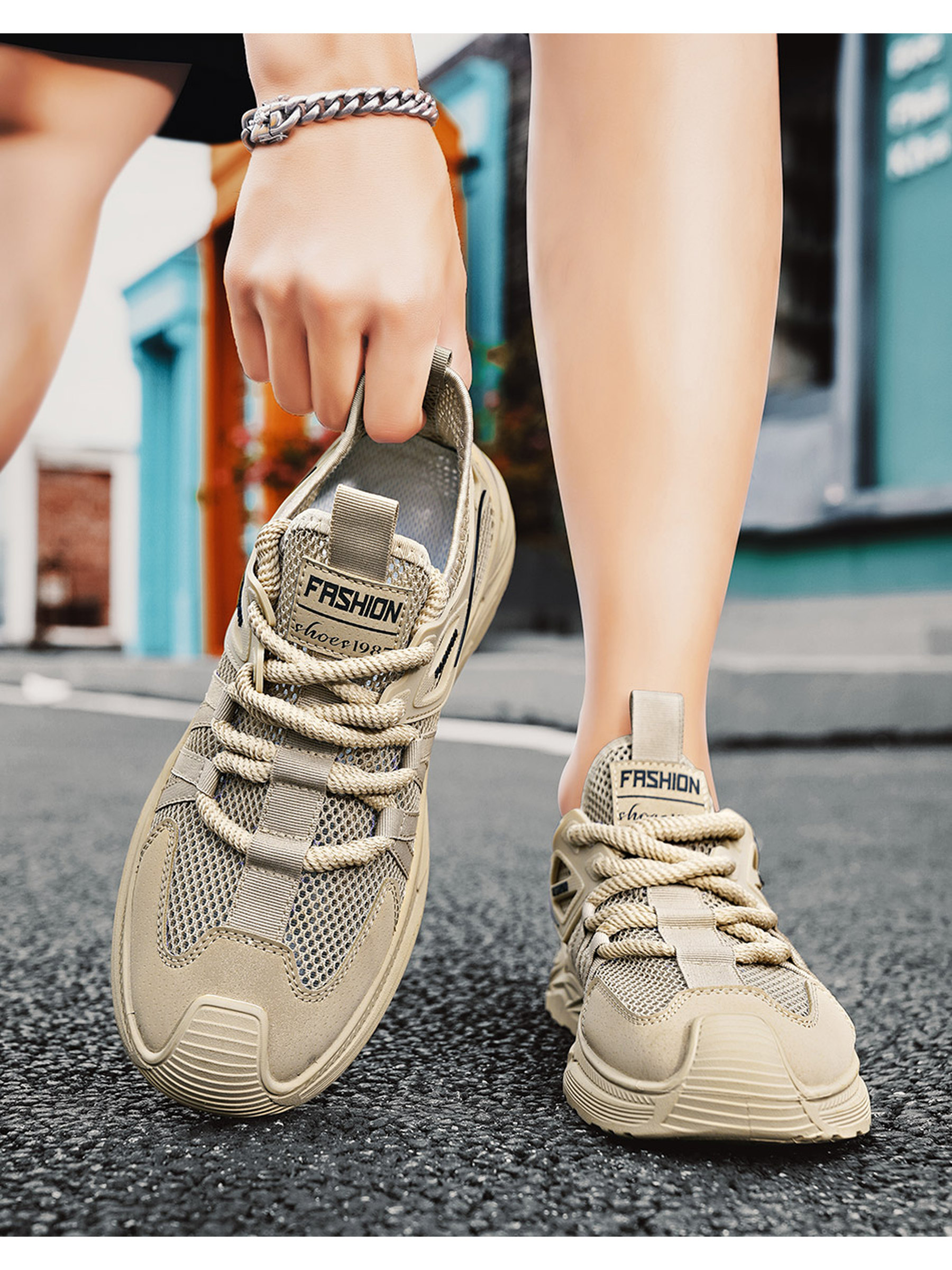 Khaki Breathable Mesh Sports Sneakers