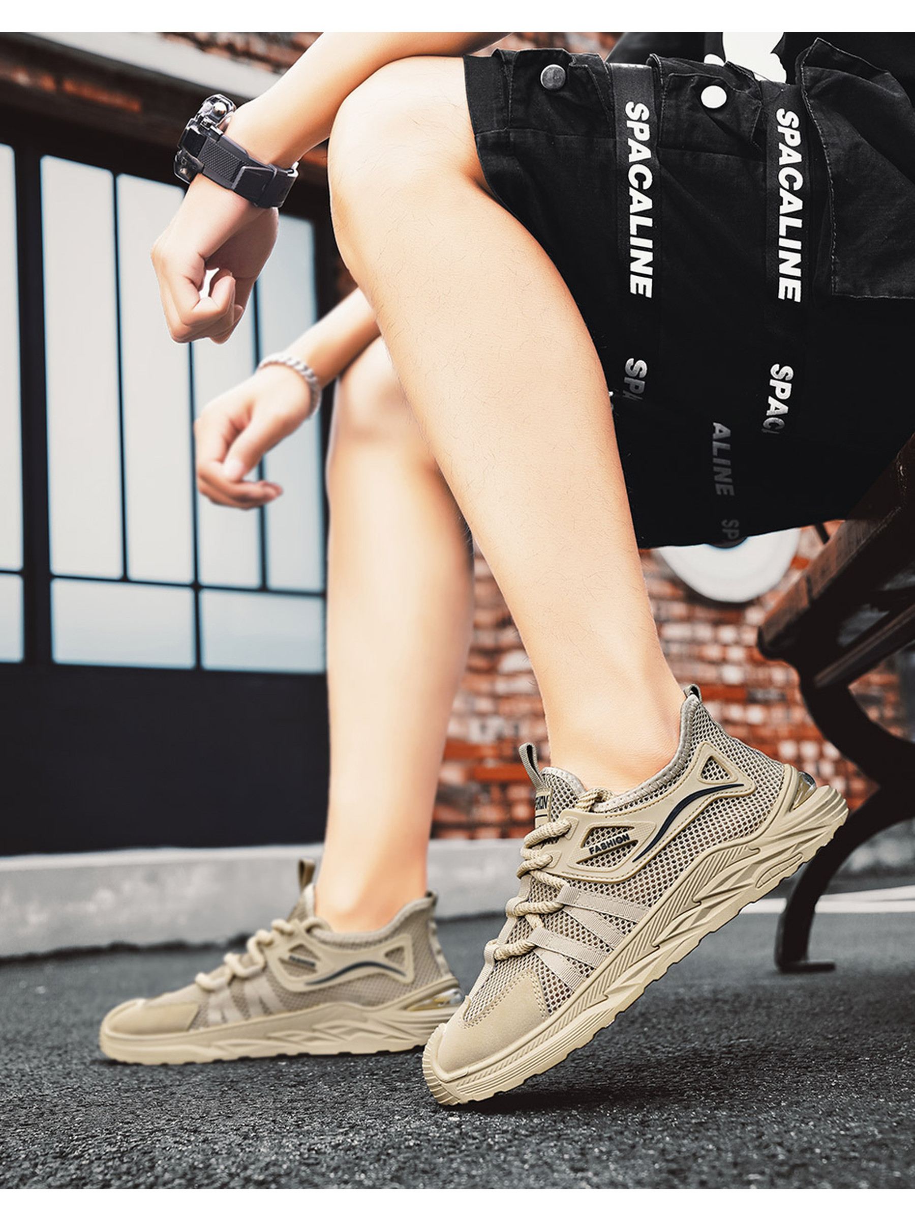 Khaki Breathable Mesh Sports Sneakers