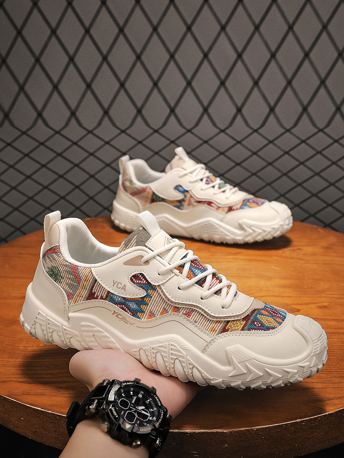 Men Textile Chunky Lace-Up Sneakers