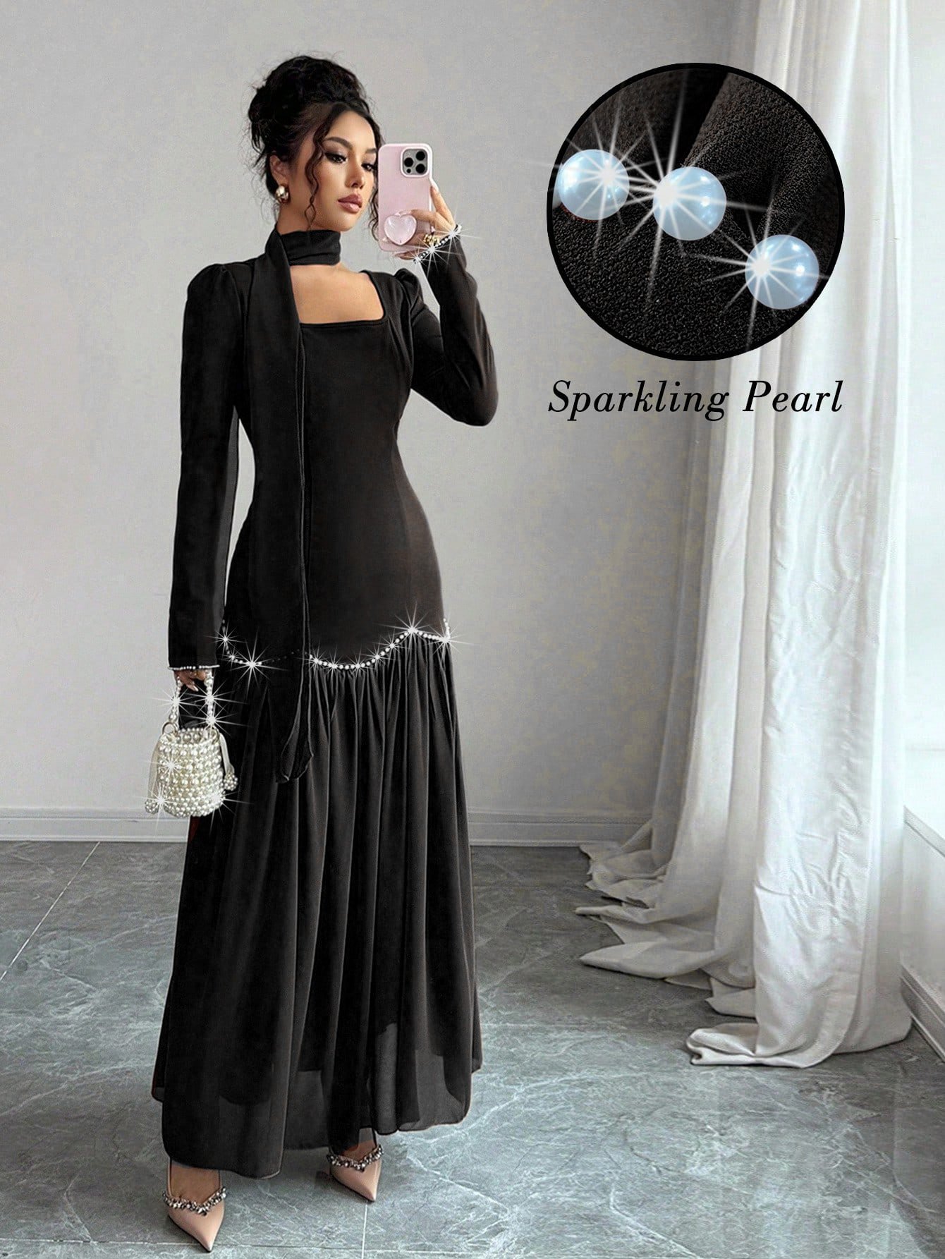  Black Maxi Dress with Long Sleeves