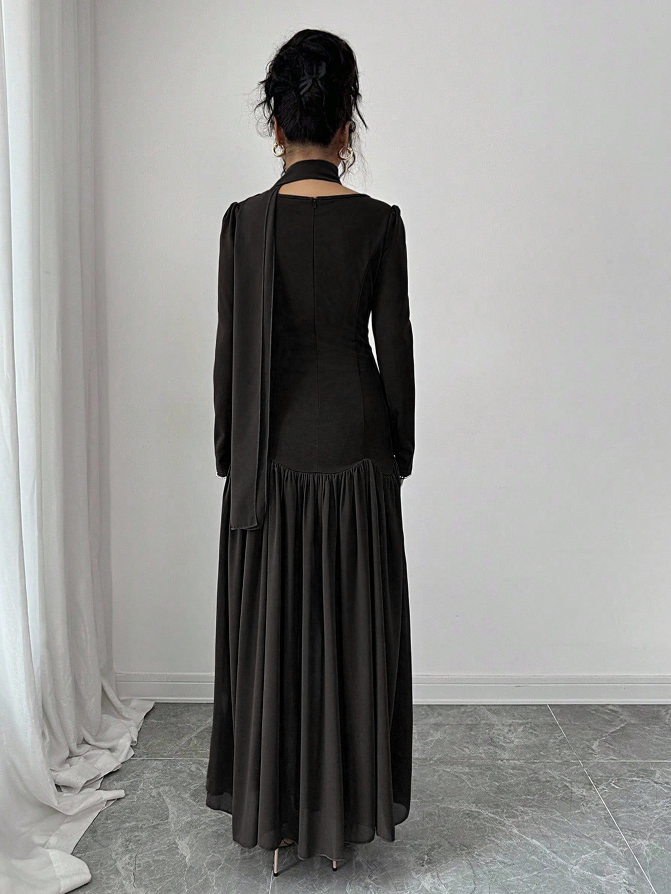  Black Maxi Dress with Long Sleeves