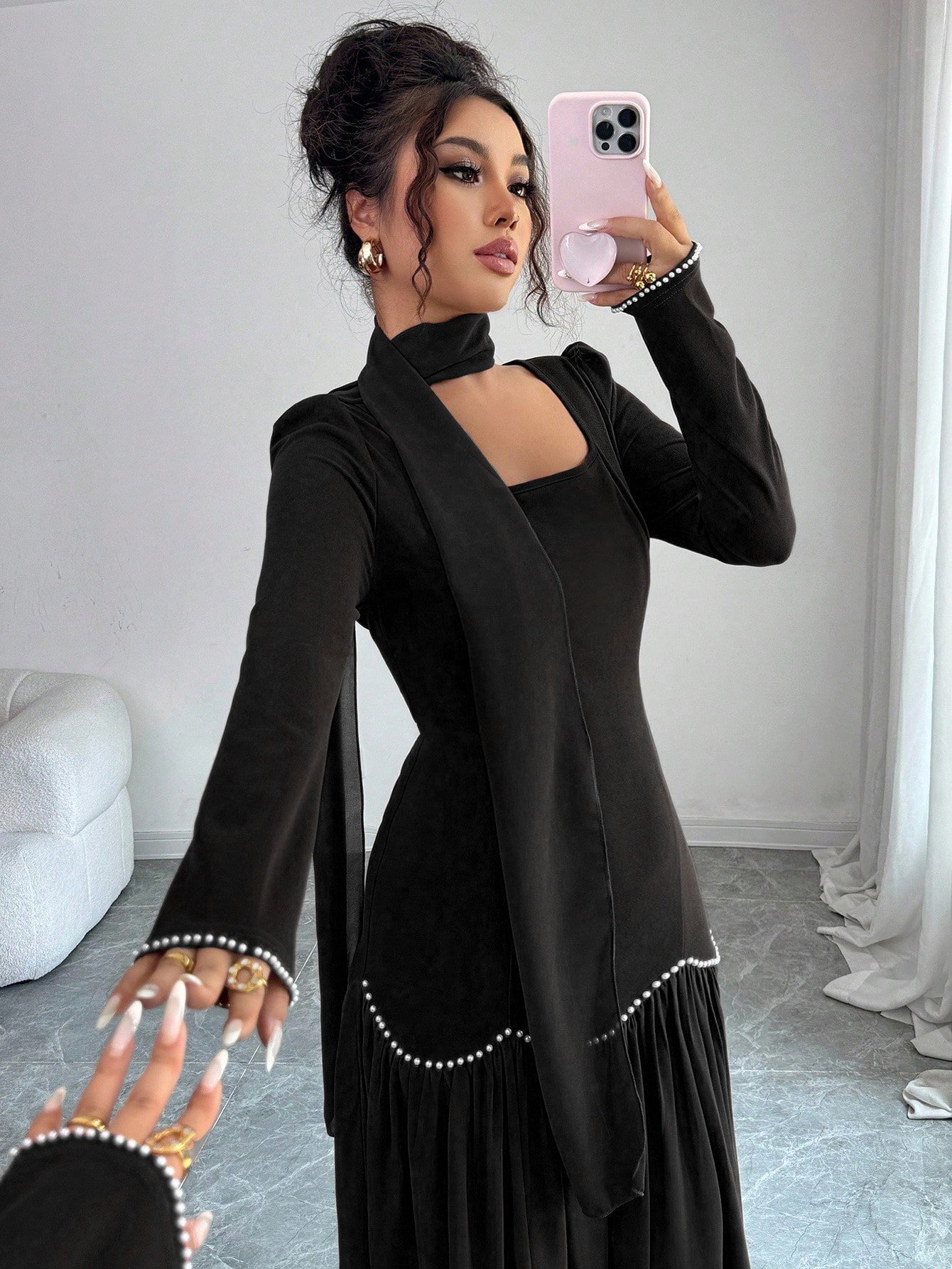  Black Maxi Dress with Long Sleeves