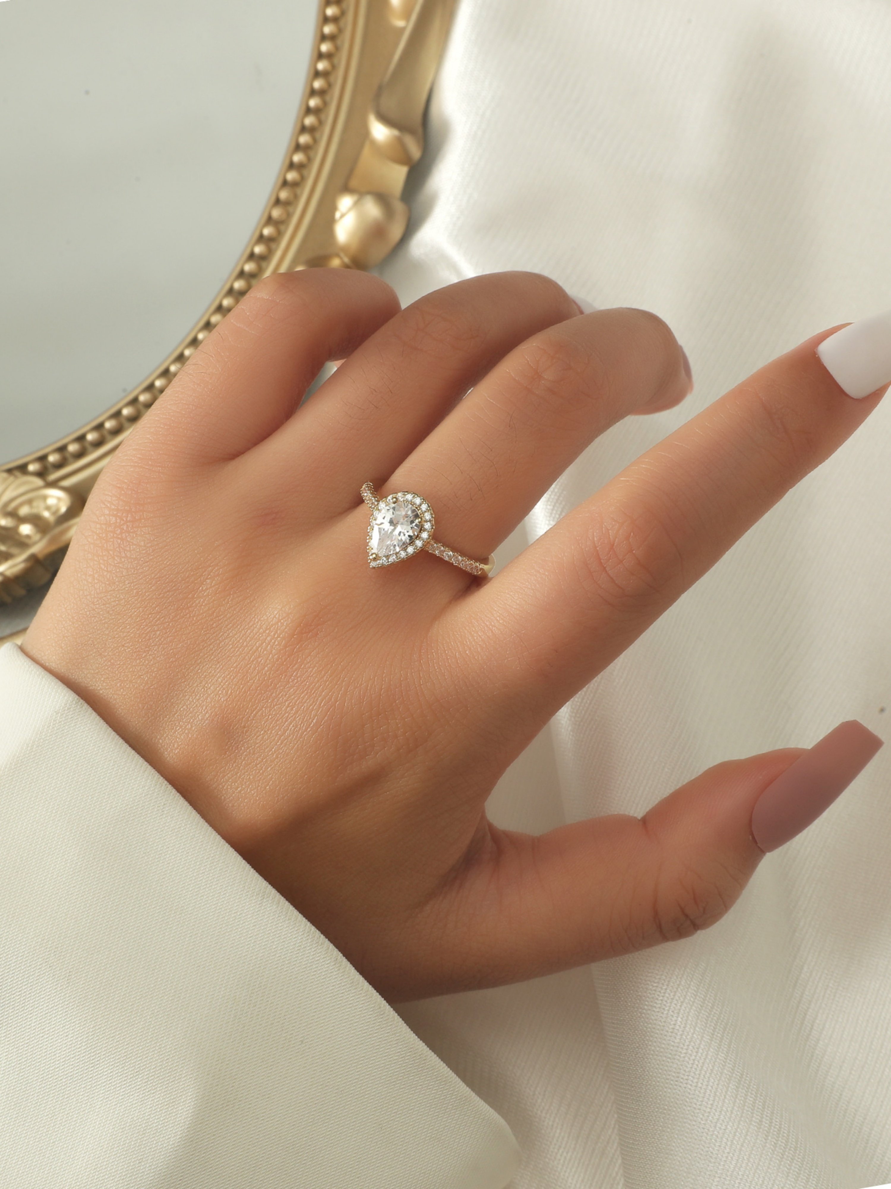 Golden Teardrop Solitaire Ring