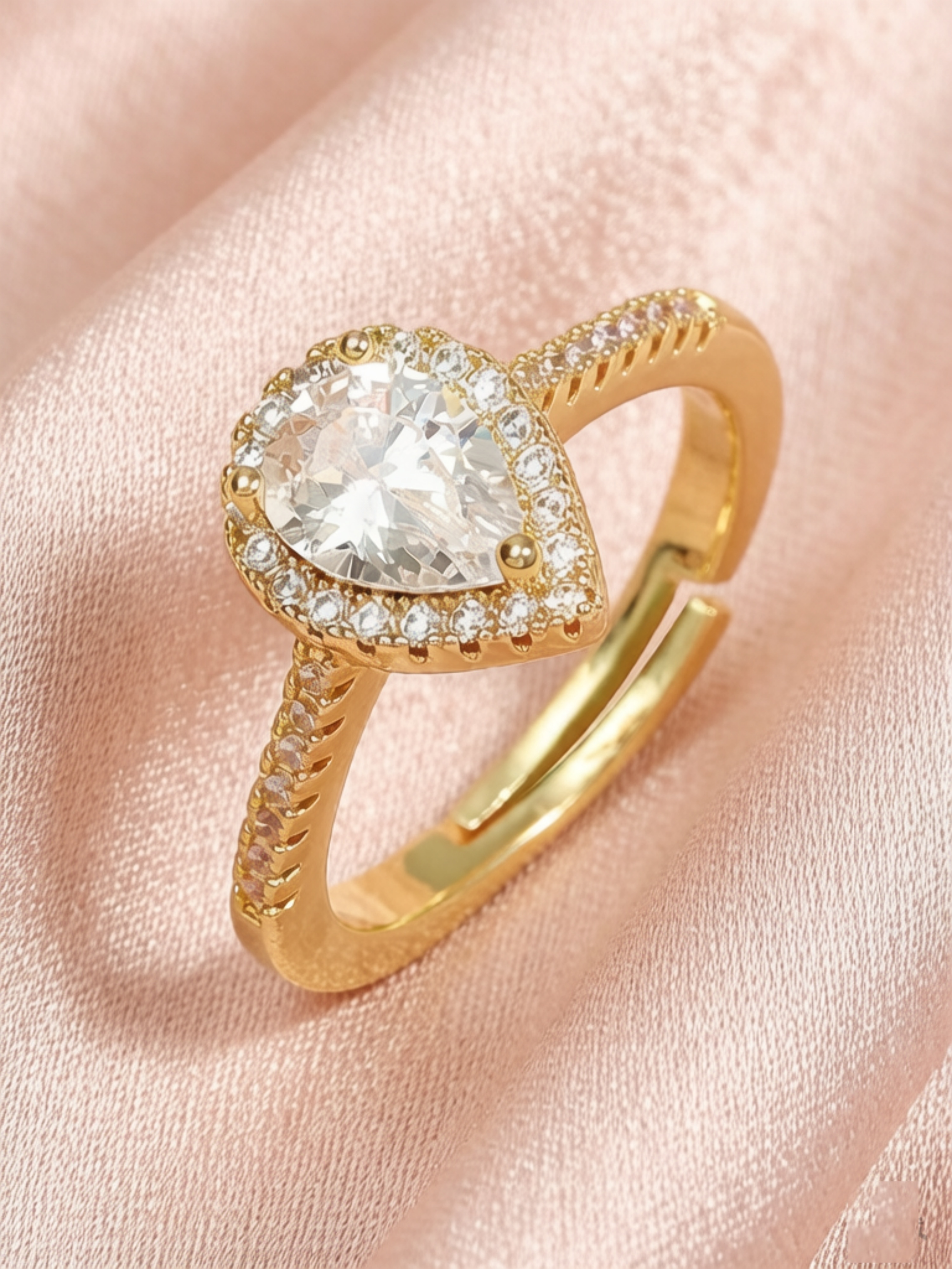 Golden Teardrop Solitaire Ring
