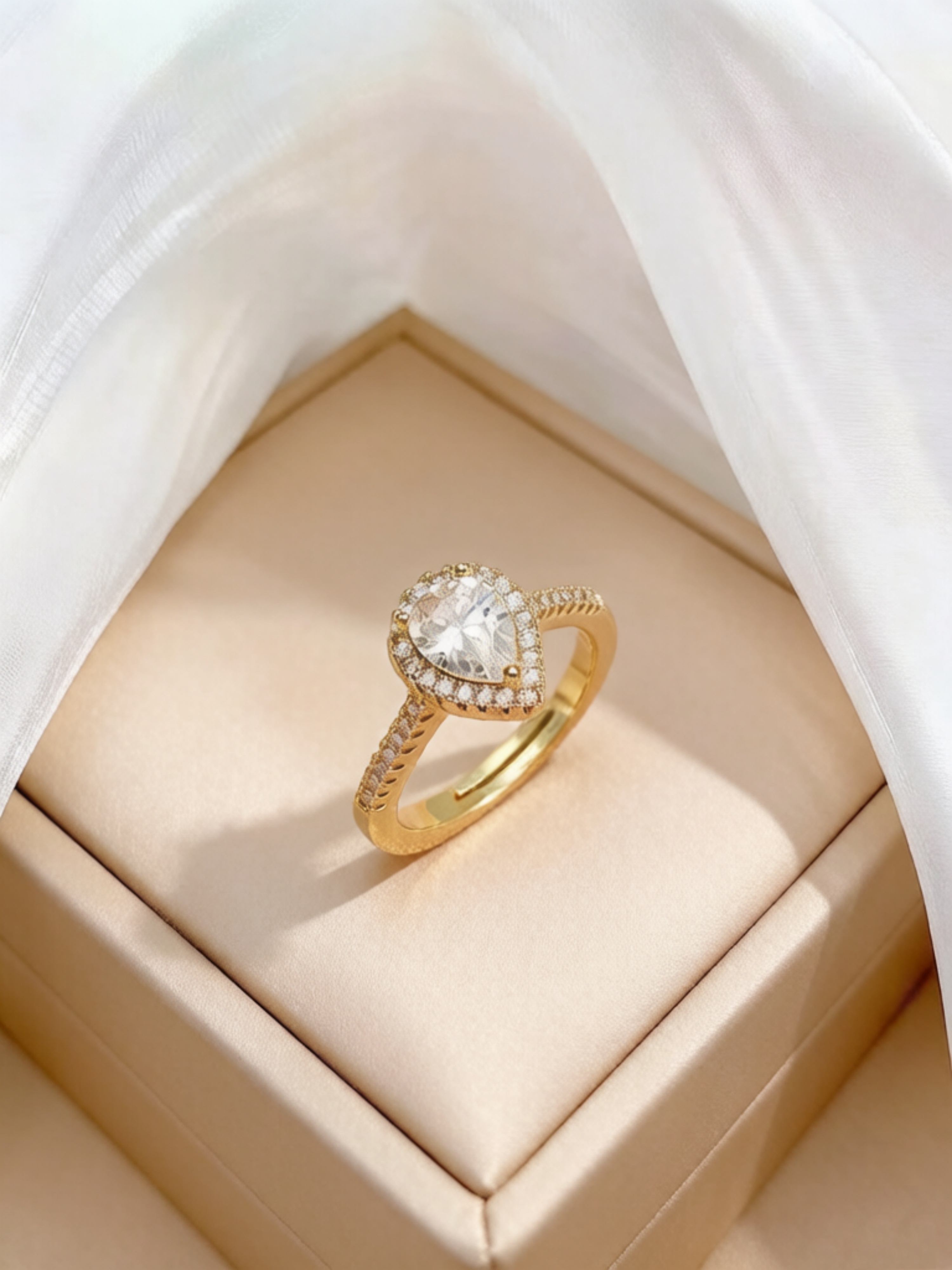 Golden Teardrop Solitaire Ring