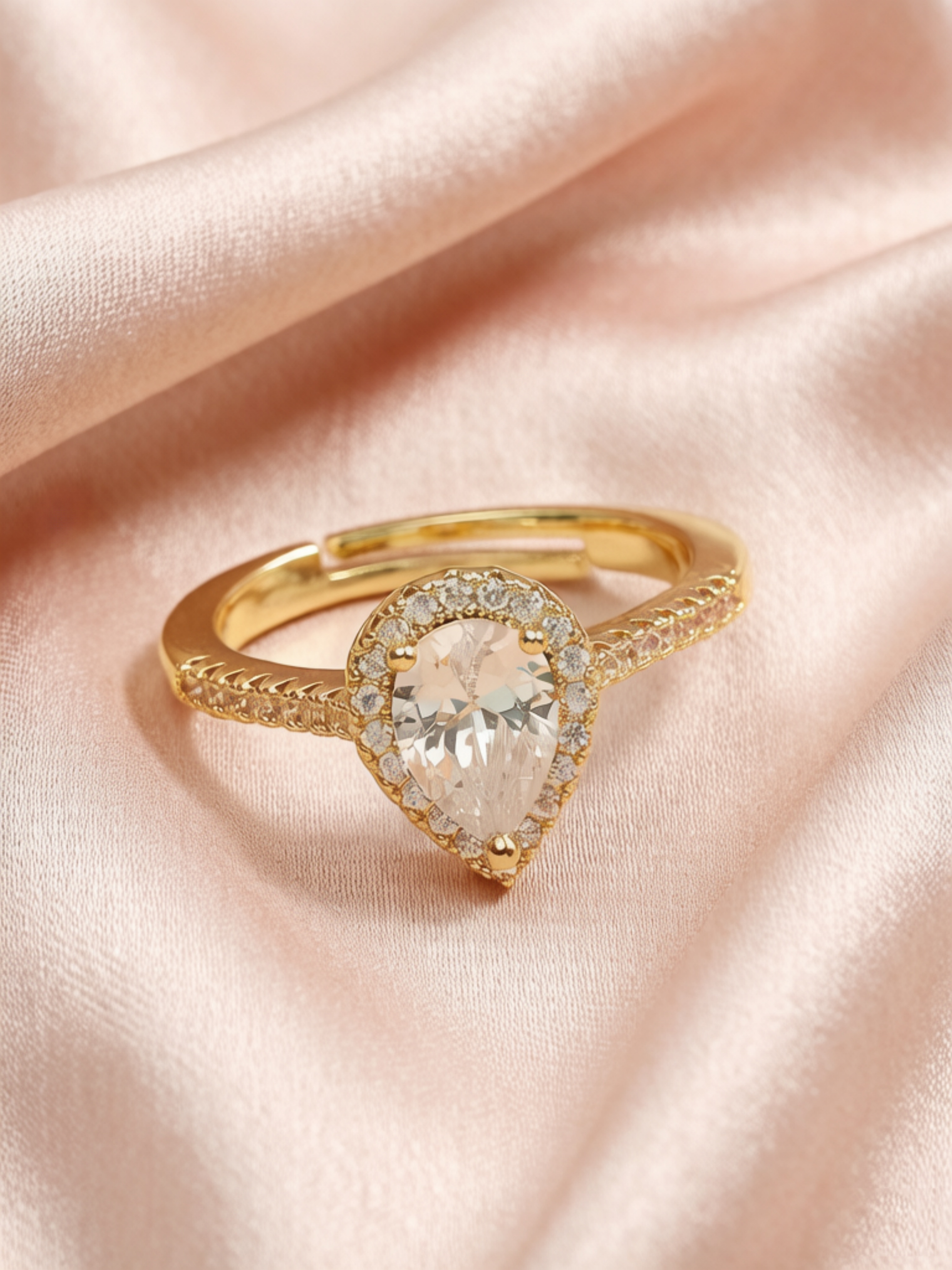 Golden Teardrop Solitaire Ring