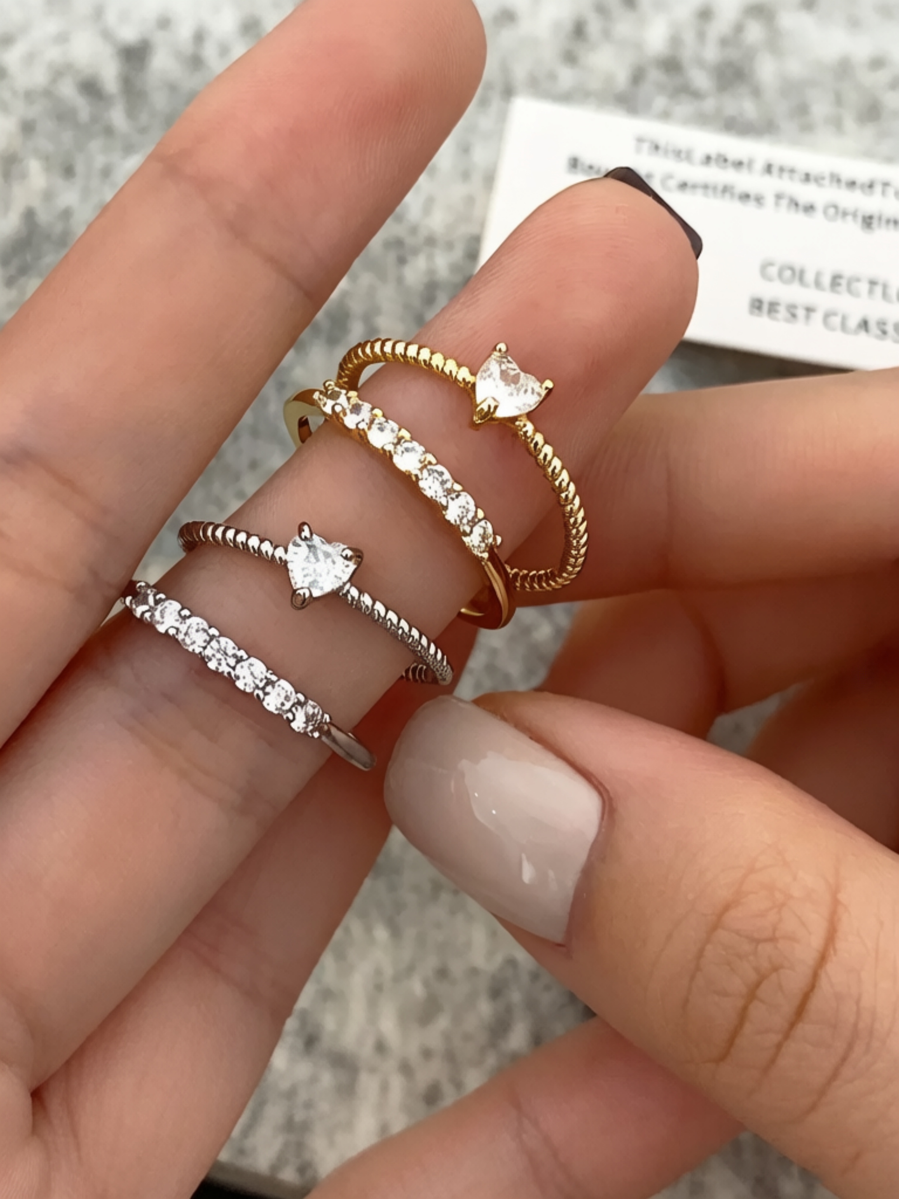 Aquamarine and Cubic Zirconia Heart Rings Set