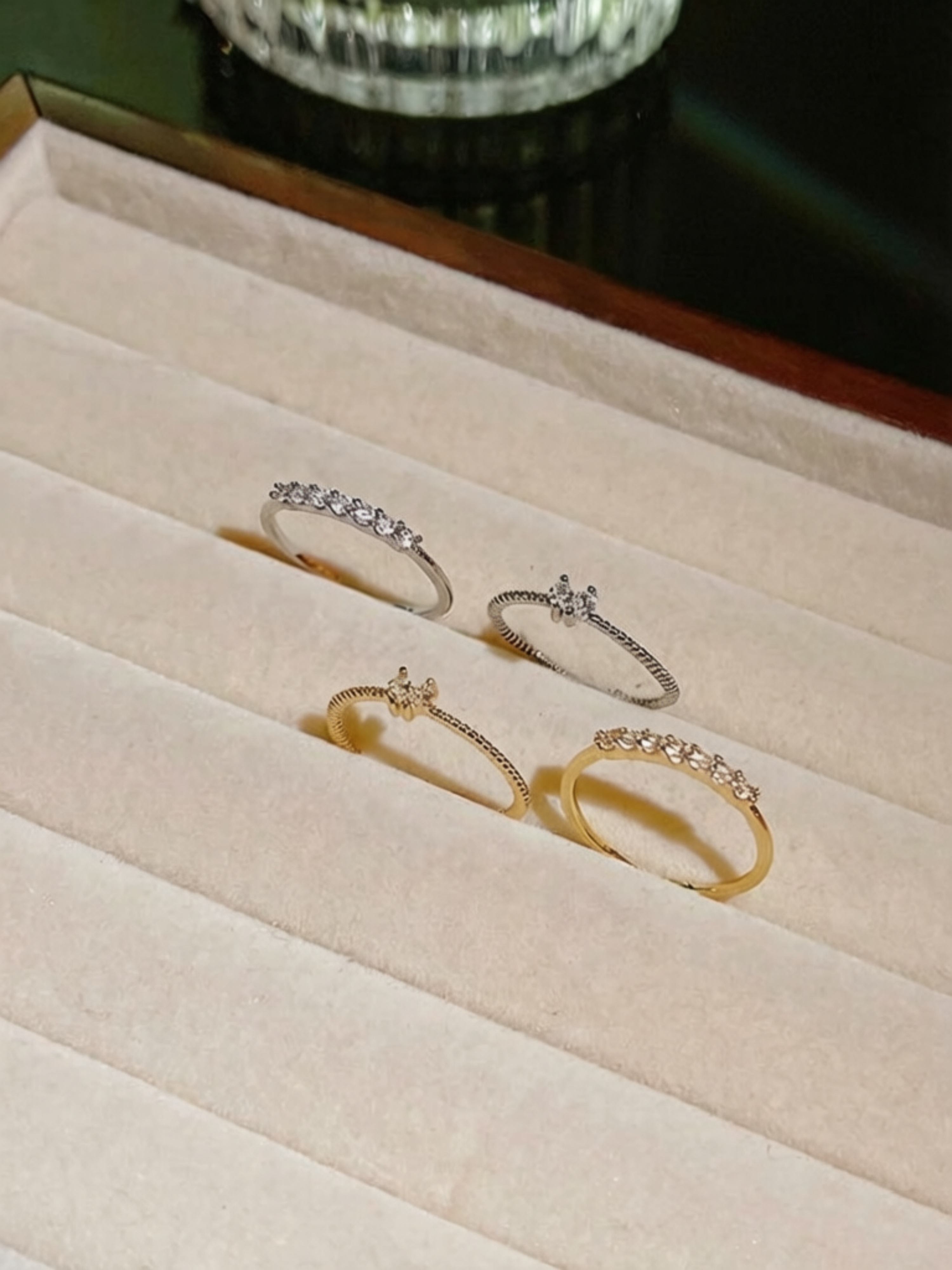 Aquamarine and Cubic Zirconia Heart Rings Set
