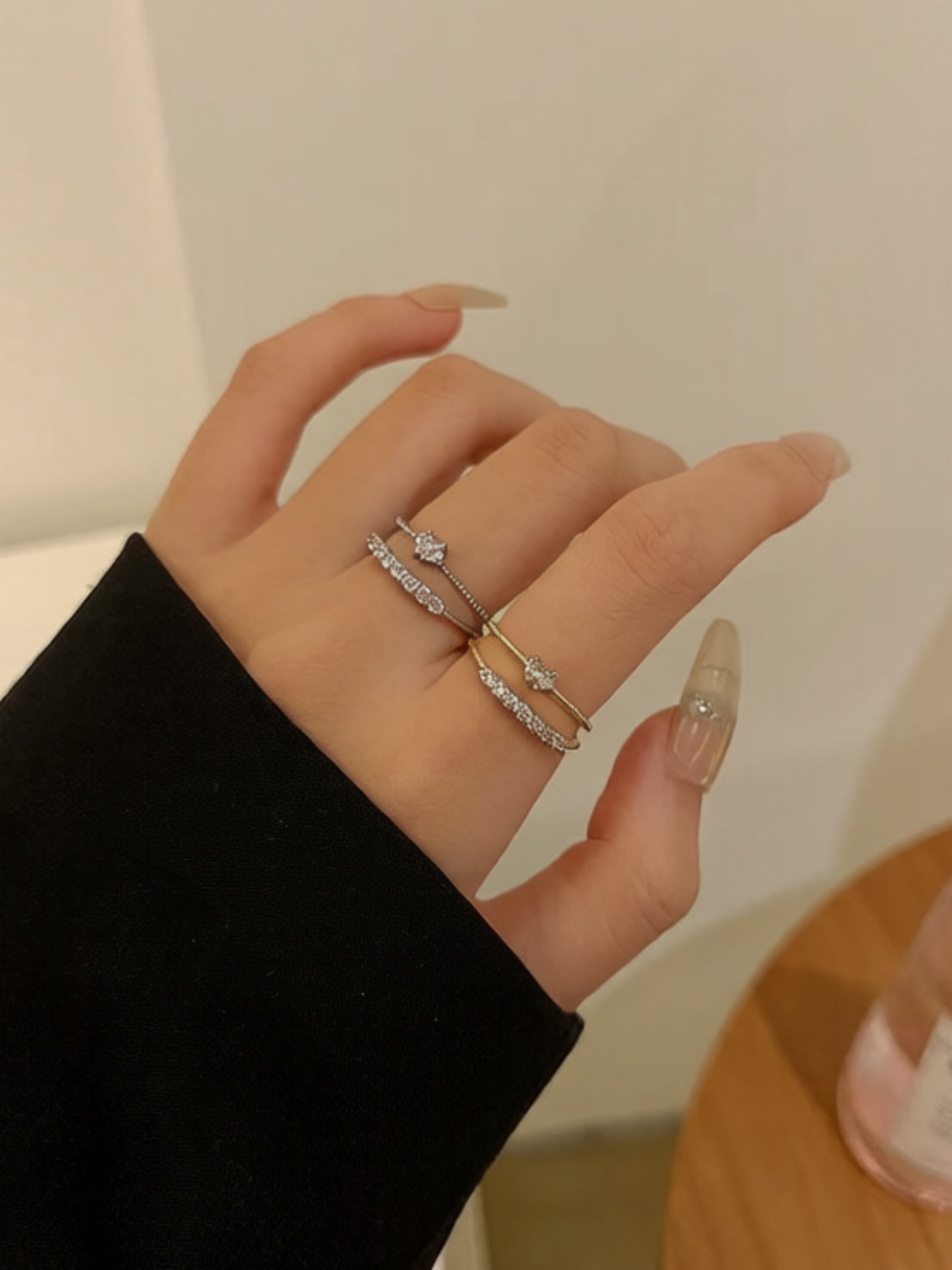 Aquamarine and Cubic Zirconia Heart Rings Set