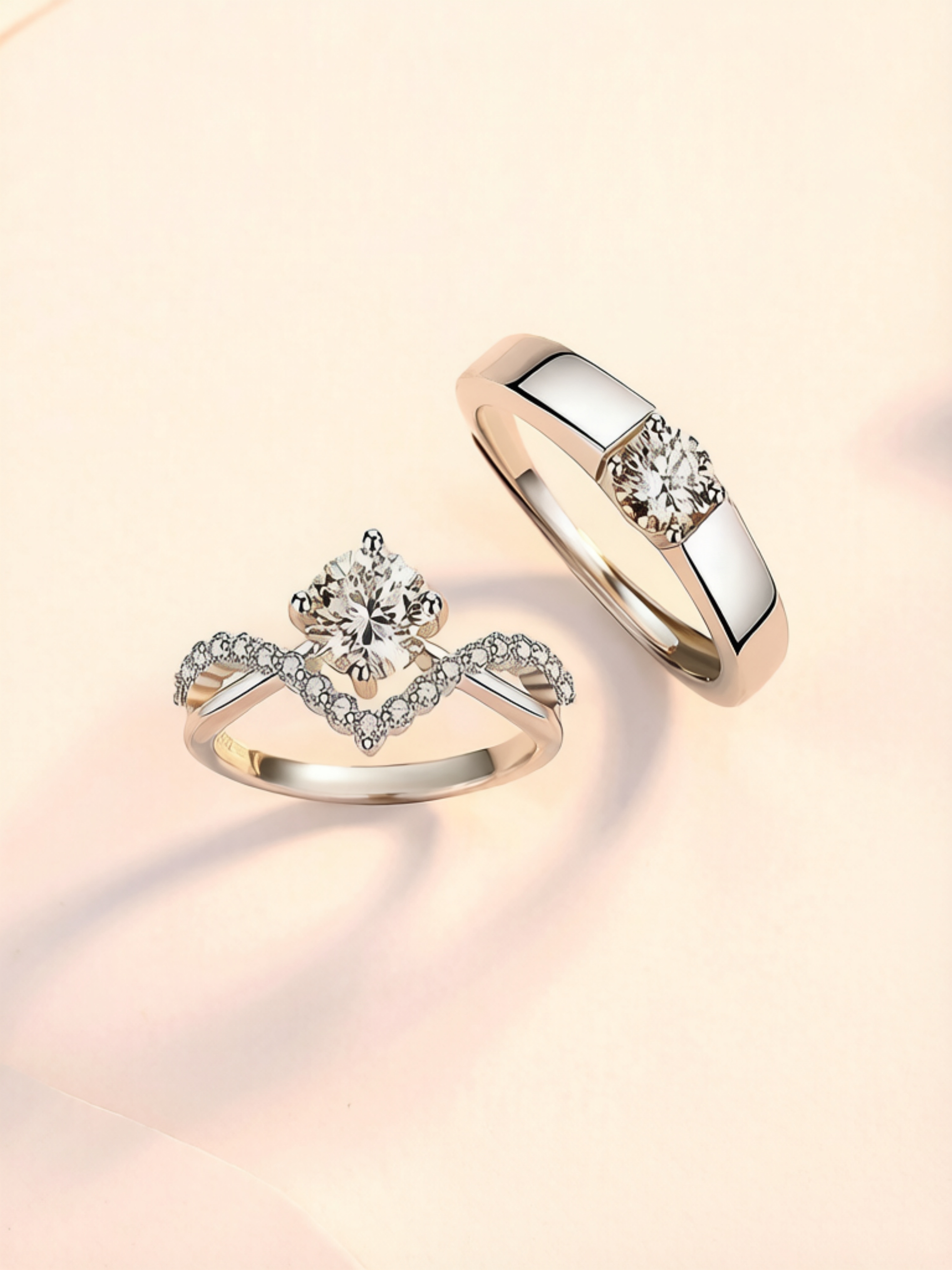 Silver Solitaire and Pave Ring Set