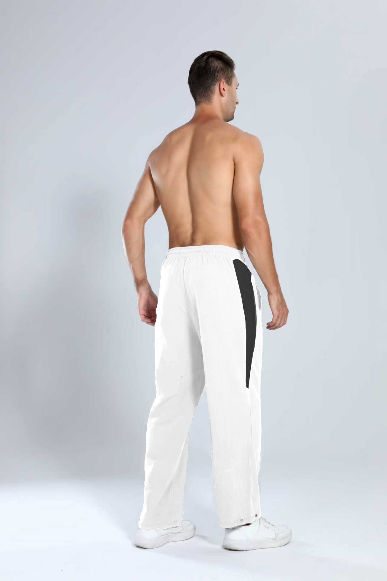 Men White Cotton Drawstring Casual Trousers