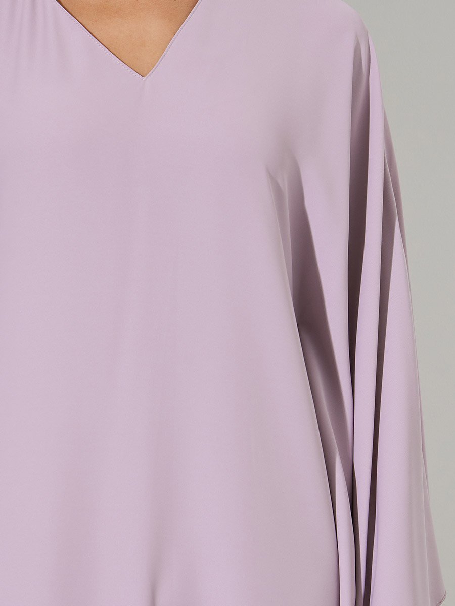 Purple Solid Batwing Sleeves V-Neck Maxi Kaftan