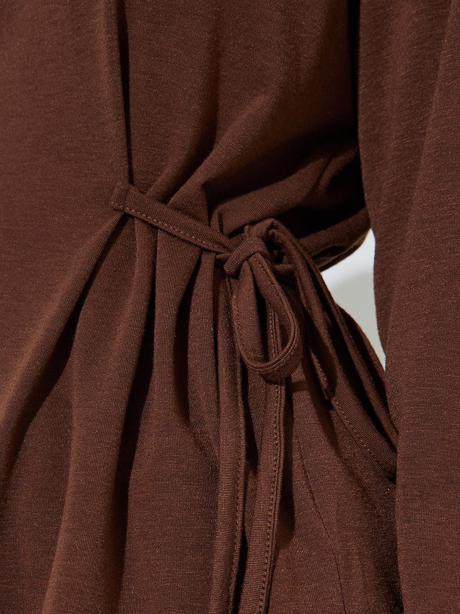Solid Waist Tie Top And Wide Leg Joggers Set