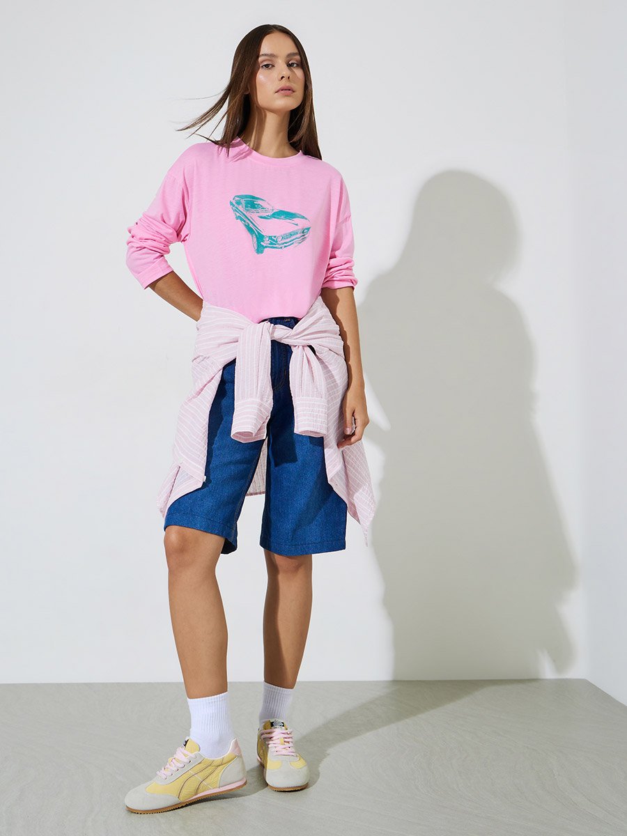 Pink Graphic Print Long Sleeves Regular Fit T-Shirt