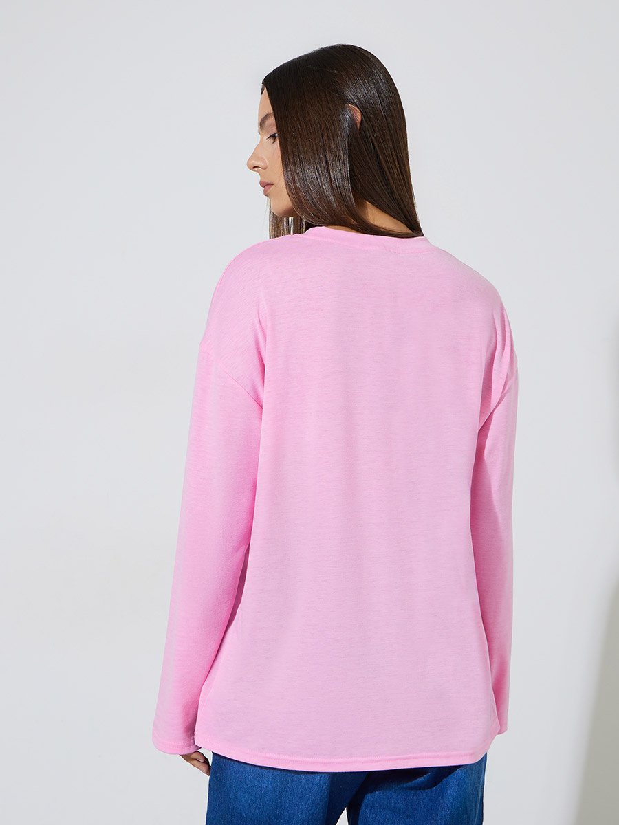Pink Graphic Print Long Sleeves Regular Fit T-Shirt