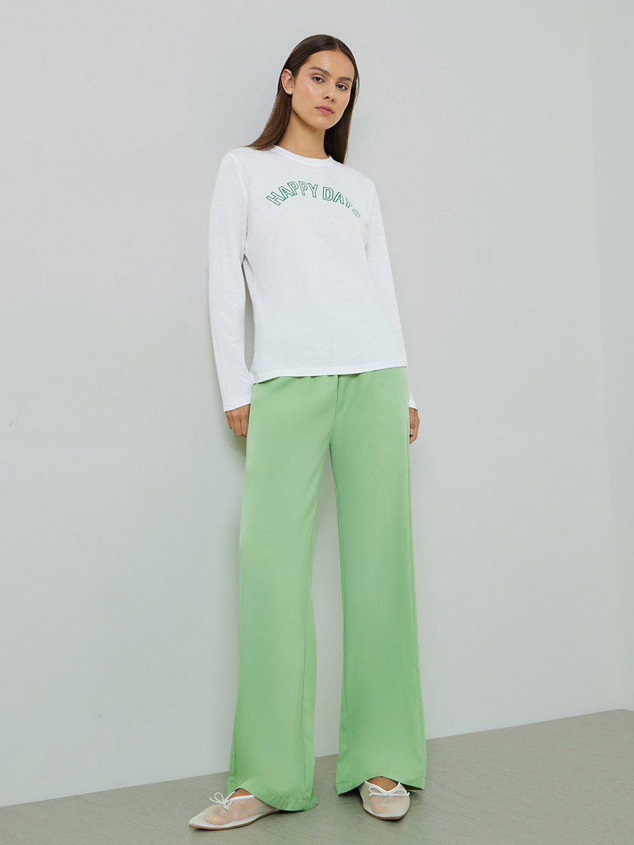 White Slogan Print Long Sleeves Regular Fit T-Shirt