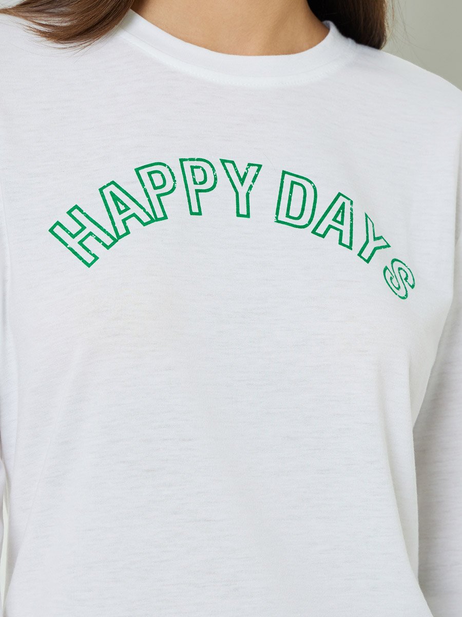 White Slogan Print Long Sleeves Regular Fit T-Shirt