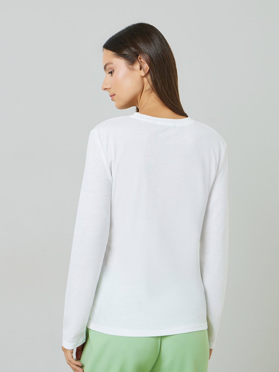 White Slogan Print Long Sleeves Regular Fit T-Shirt
