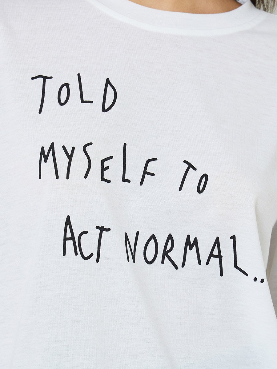 White Slogan Print Long Sleeves Oversized T-Shirt