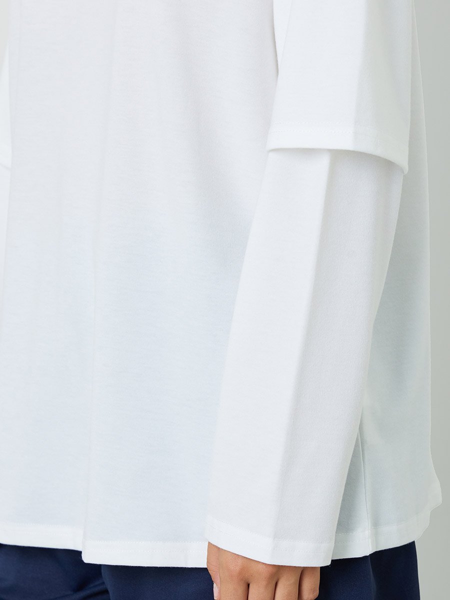 White Solid Multi Layer Long Sleeves Oversized T-Shirt