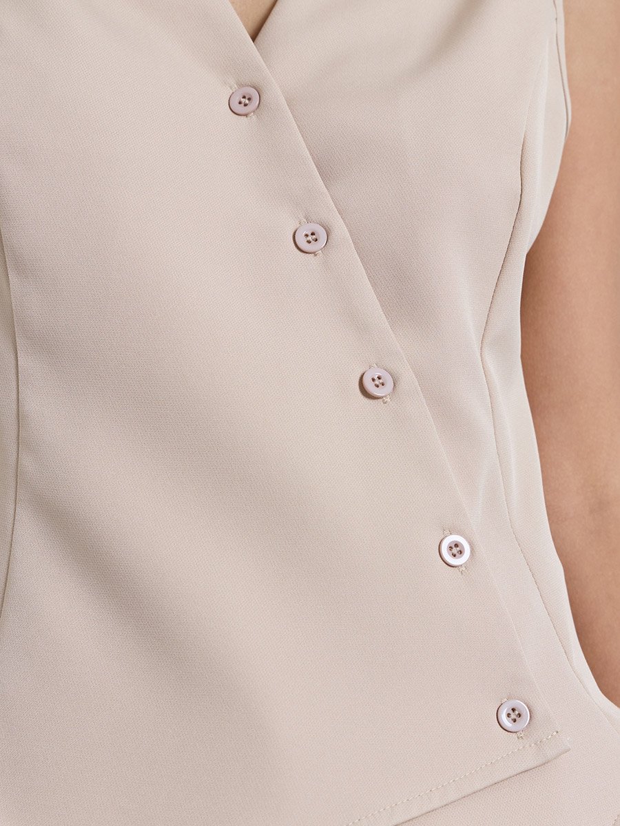 Khaki Asymmetric Button Waistcoat and Trousers Set