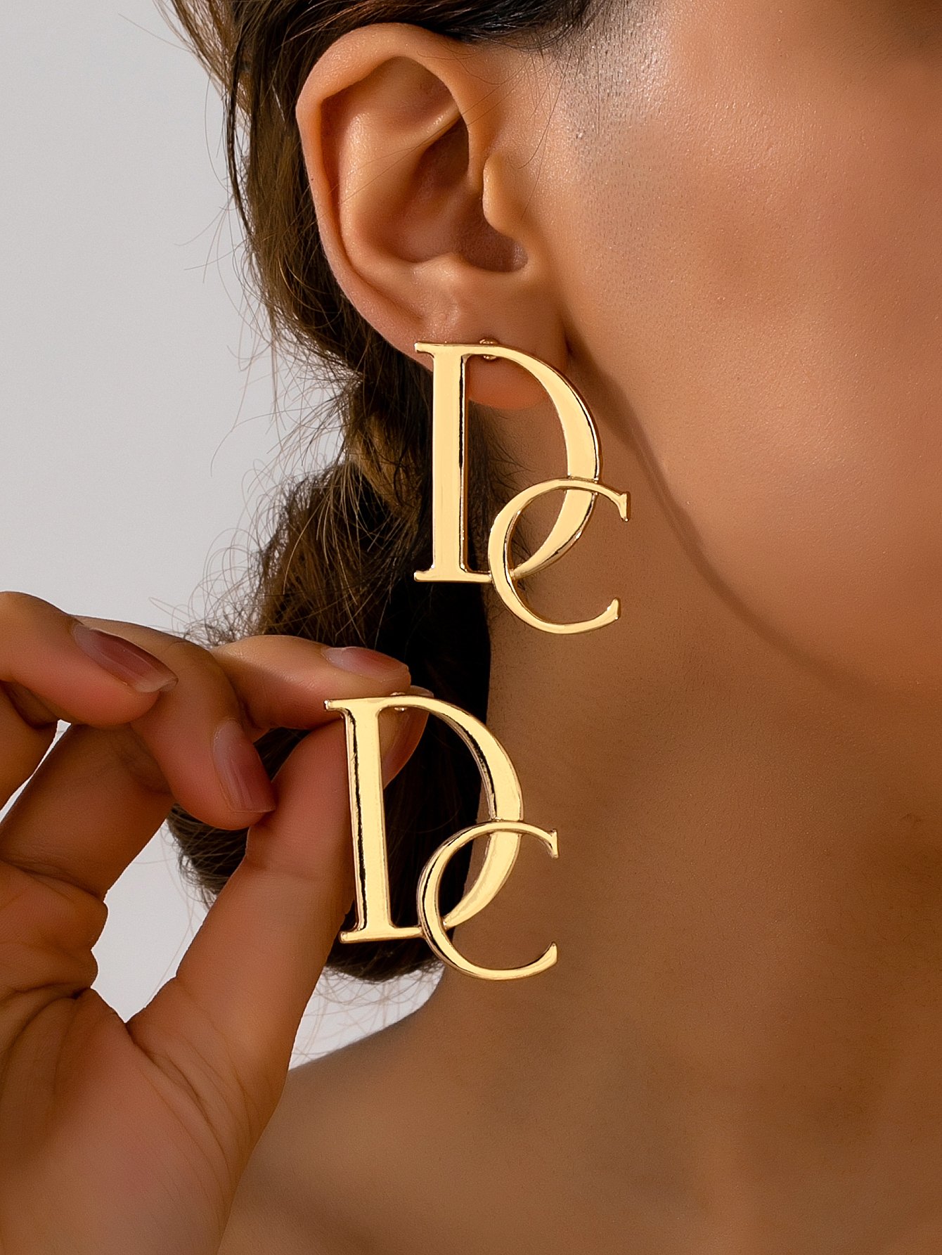 Gold DC Letter Drop Earrings - Casual Danglers.