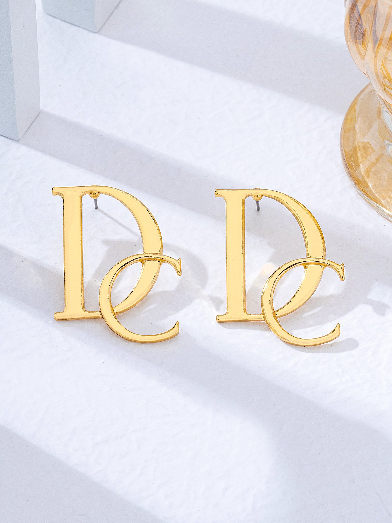 Gold DC Letter Drop Earrings - Casual Danglers.