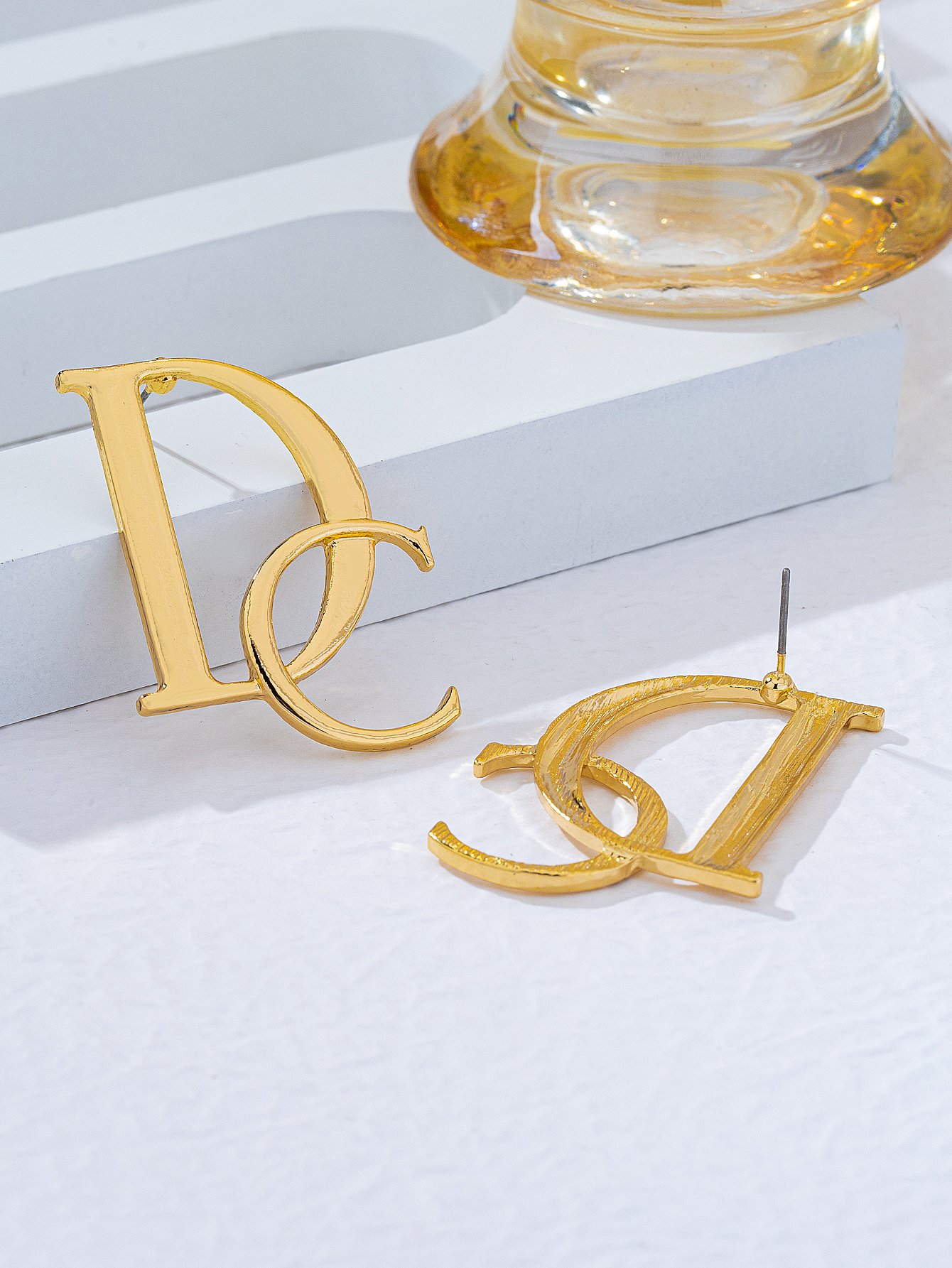 Gold DC Letter Drop Earrings - Casual Danglers.