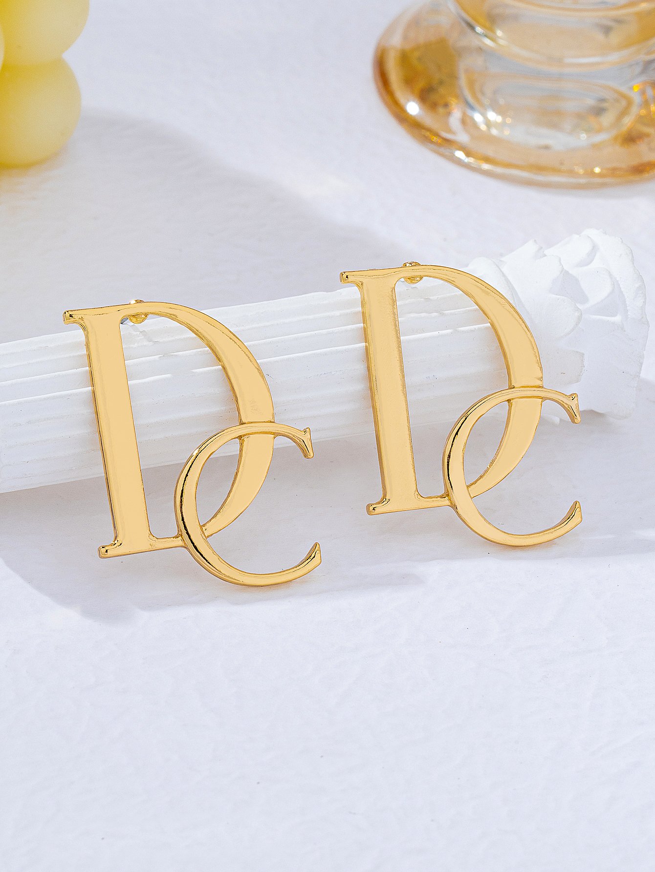 Gold DC Letter Drop Earrings - Casual Danglers.