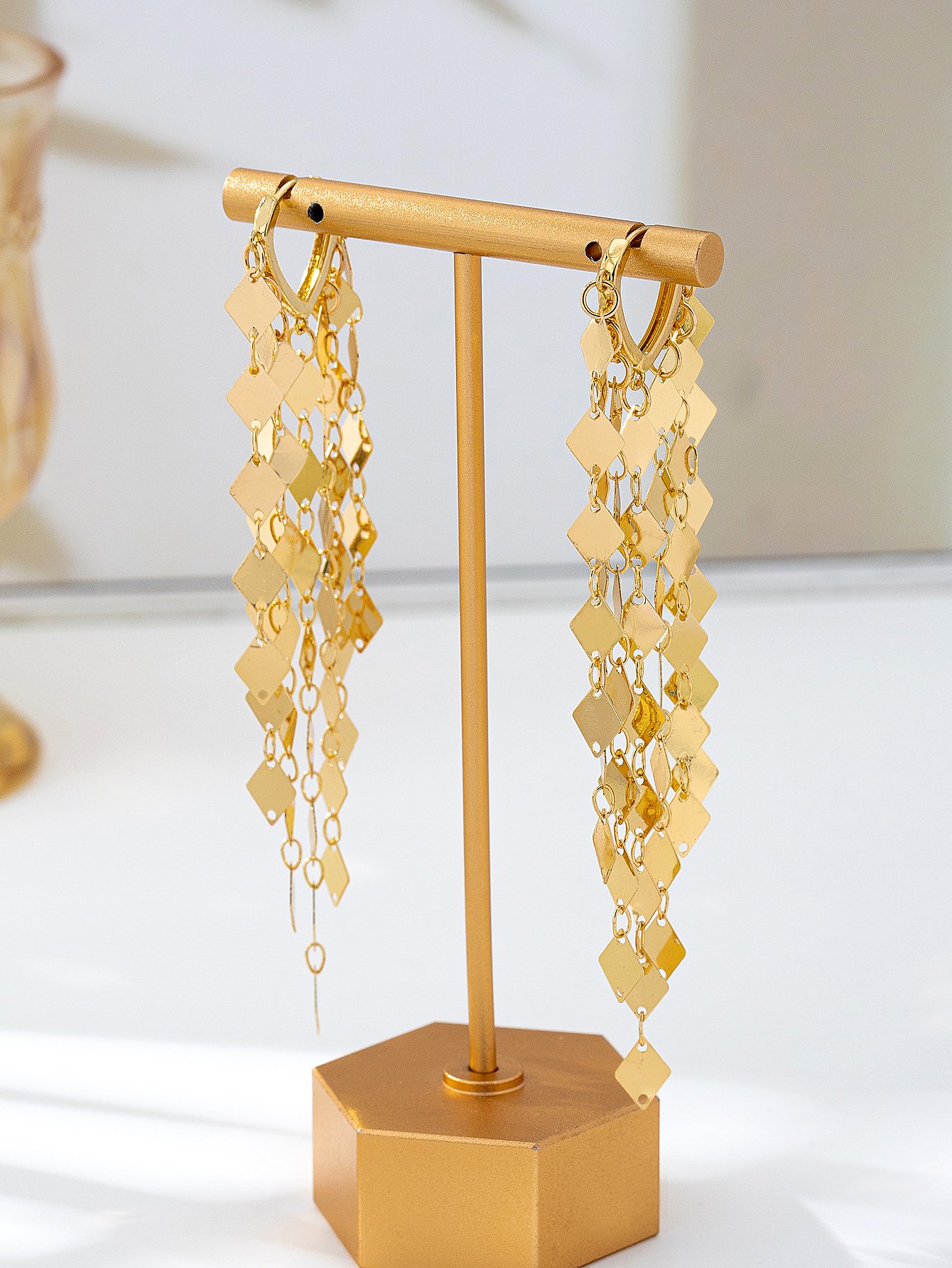 Gold Diamond-Shaped Dangle Earrings for Casual Wear.