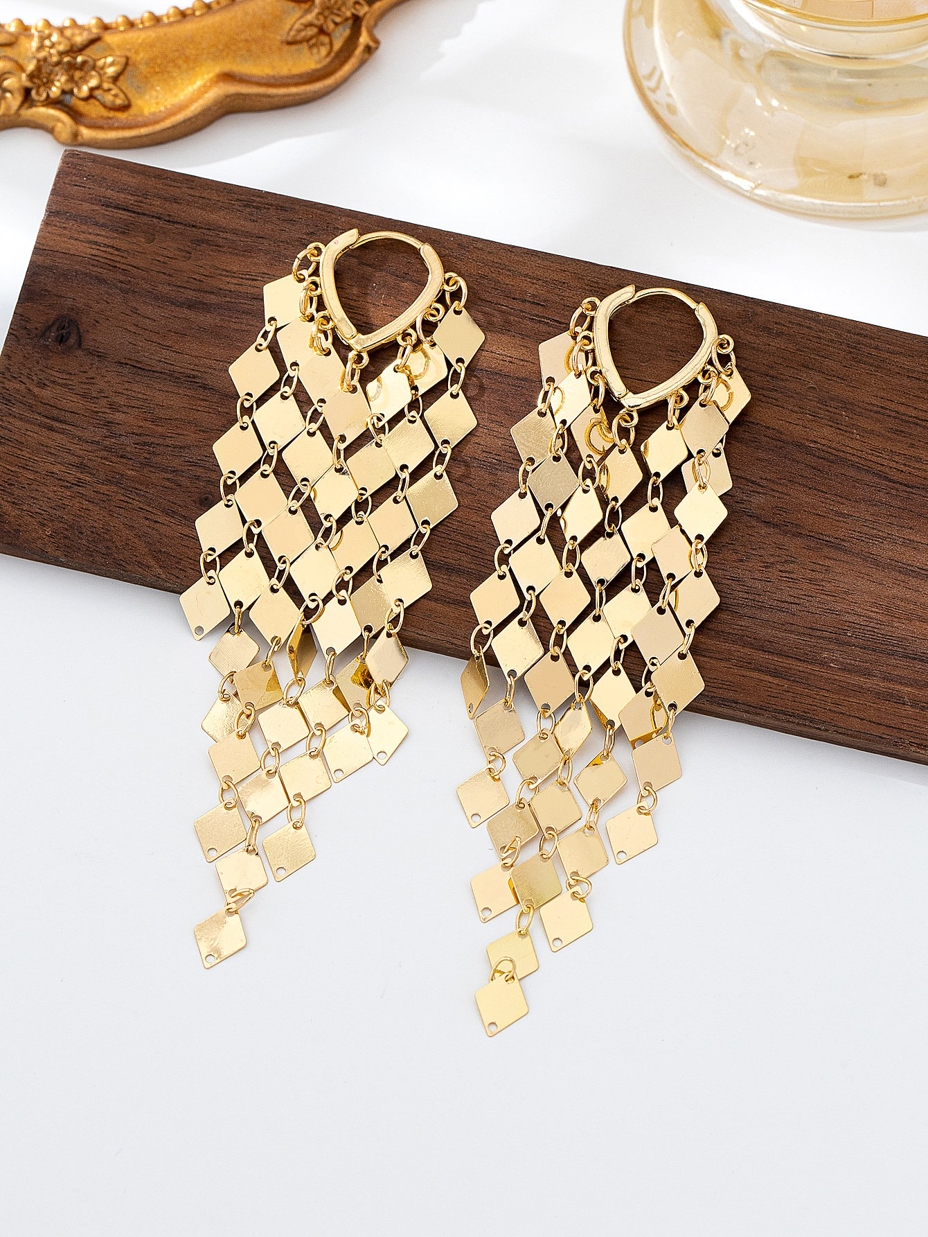 Gold Diamond-Shaped Dangle Earrings for Casual Wear.