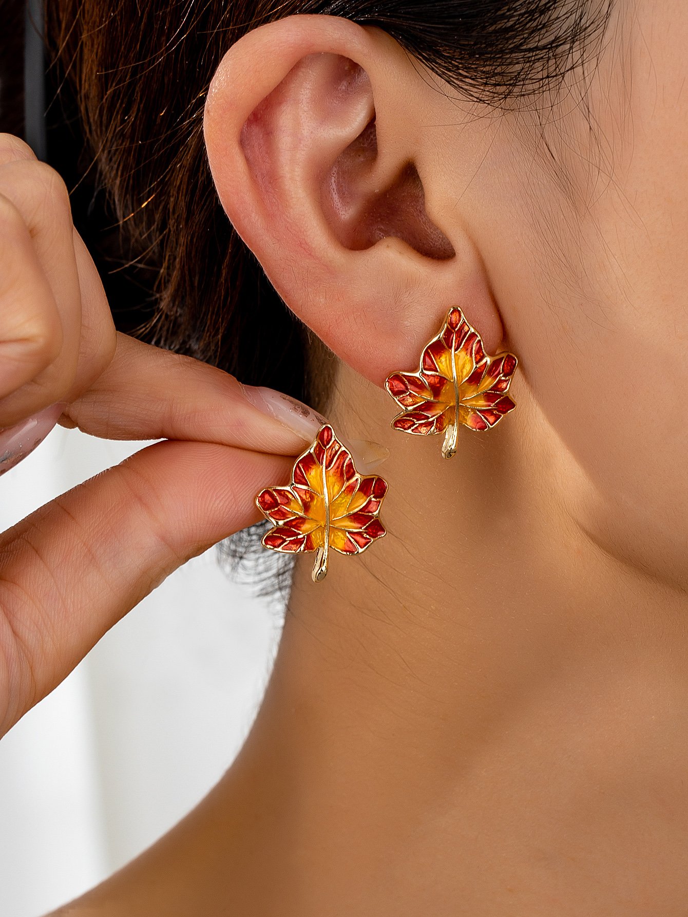Autumn Leaf Stud Earrings - Multi-Color Casual Jewelry.
